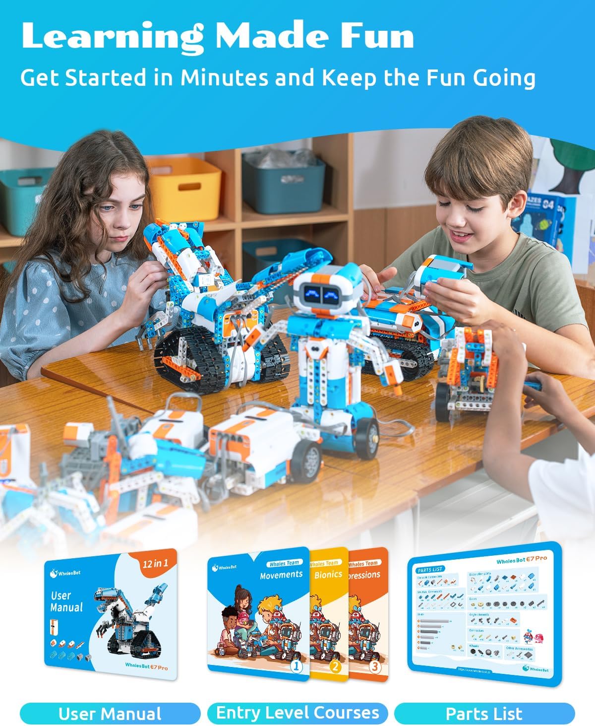 WhalesBot E7 Pro 12-in-1 STEM Coding Robot Kit for Kids 8-12, 637-Piece Building Set with Scratch Programming, Interactive Books & 3D APP Guidance – Ideal Educational Toy for Boys & Girls - Image 6