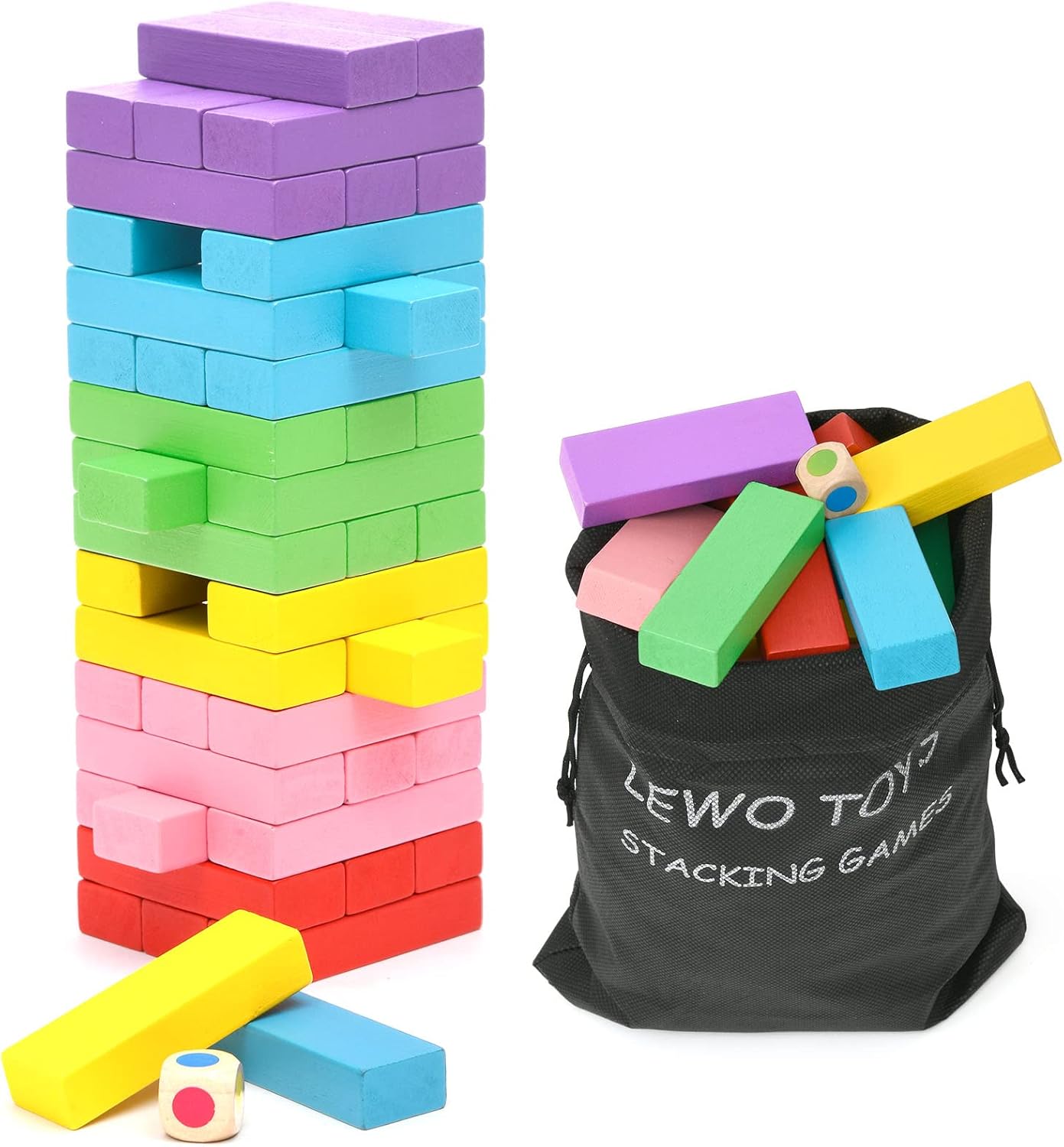 Lewo Wooden Stacking Board Games Building Blocks for Kids Boys Girls- 48 Pieces - Image 2