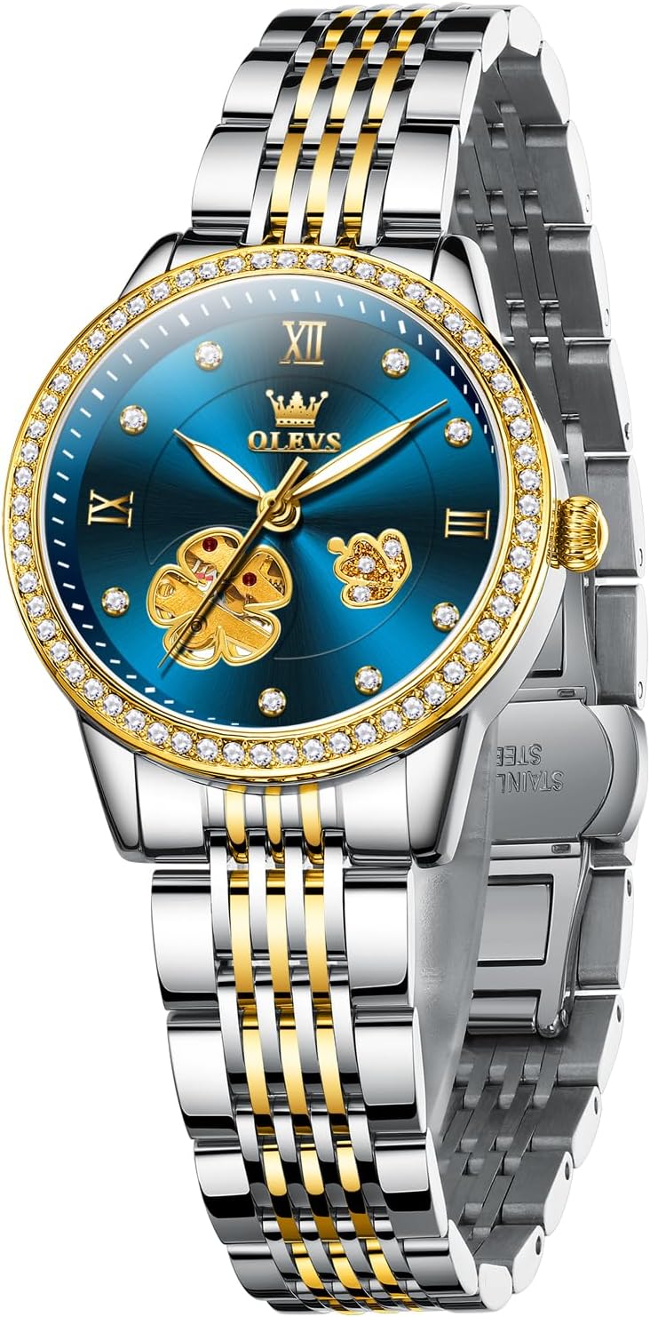 OLEVS Automatic Women Watches Diamond Tourbillon Dress Wrist Watches Moon Phase Waterproof Luminous - Image 2