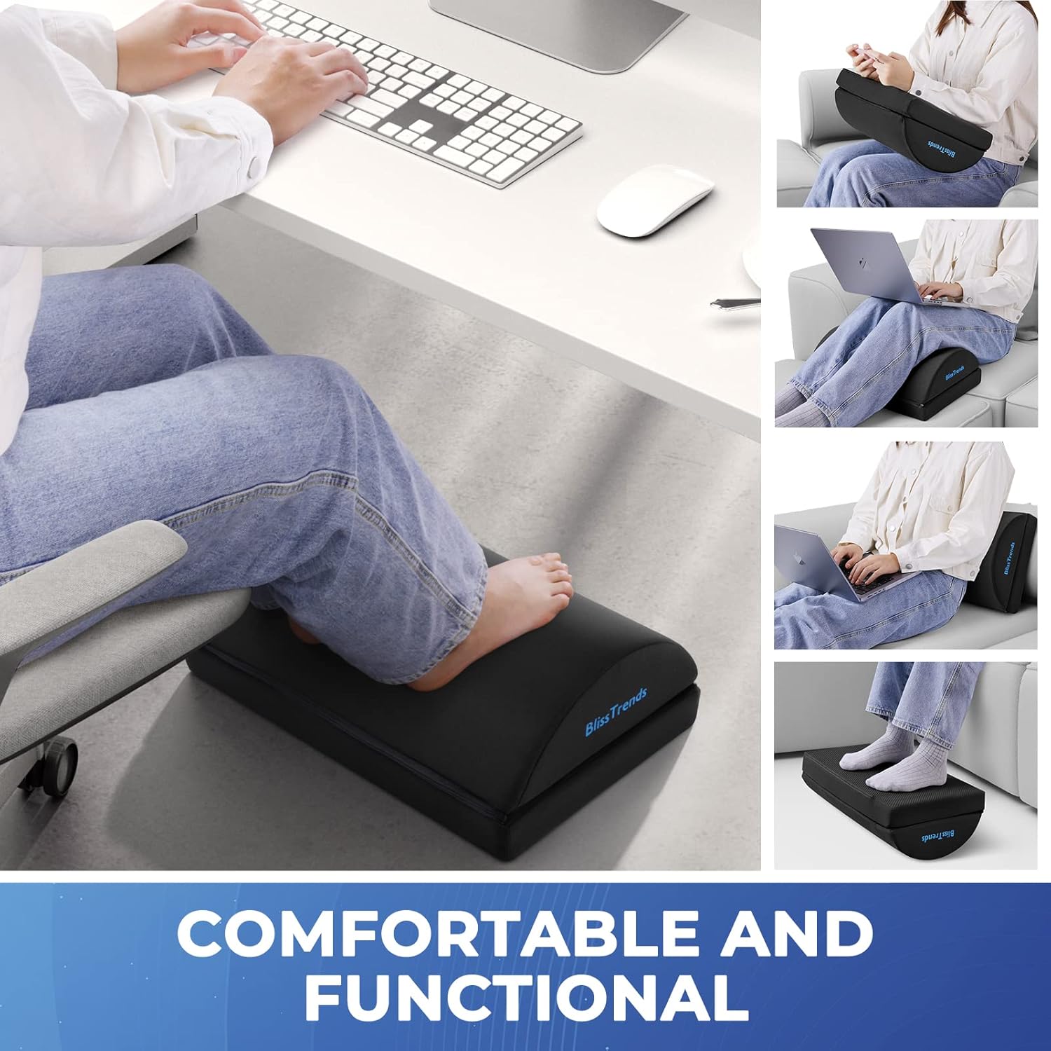 BlissTrends Foot Rest for Under Desk at Work-Versatile Foot Stool with Washable Cover-Comfortable Footrest with 2 Adjustable Heights for Car,Home and Office to Relieve Back,Lumbar,Knee Pain-Black - Image 7