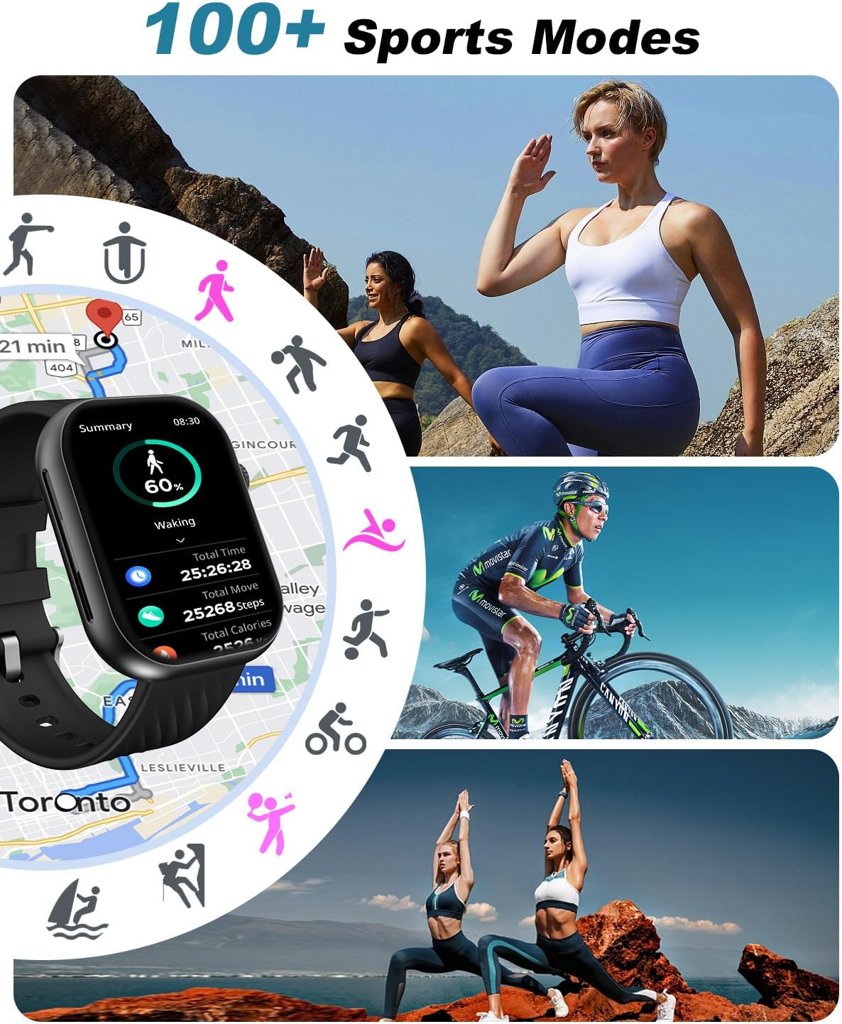 Smart Watch for Men Women (Answer/Make Calls), 2.0" Fitness Tracker with 100+ Sport Modes, Heart Rate/Sleep Monitor, Pedometer, SpO2, IP68 Waterproof Smart Watch for Android iOS Phones - Image 6