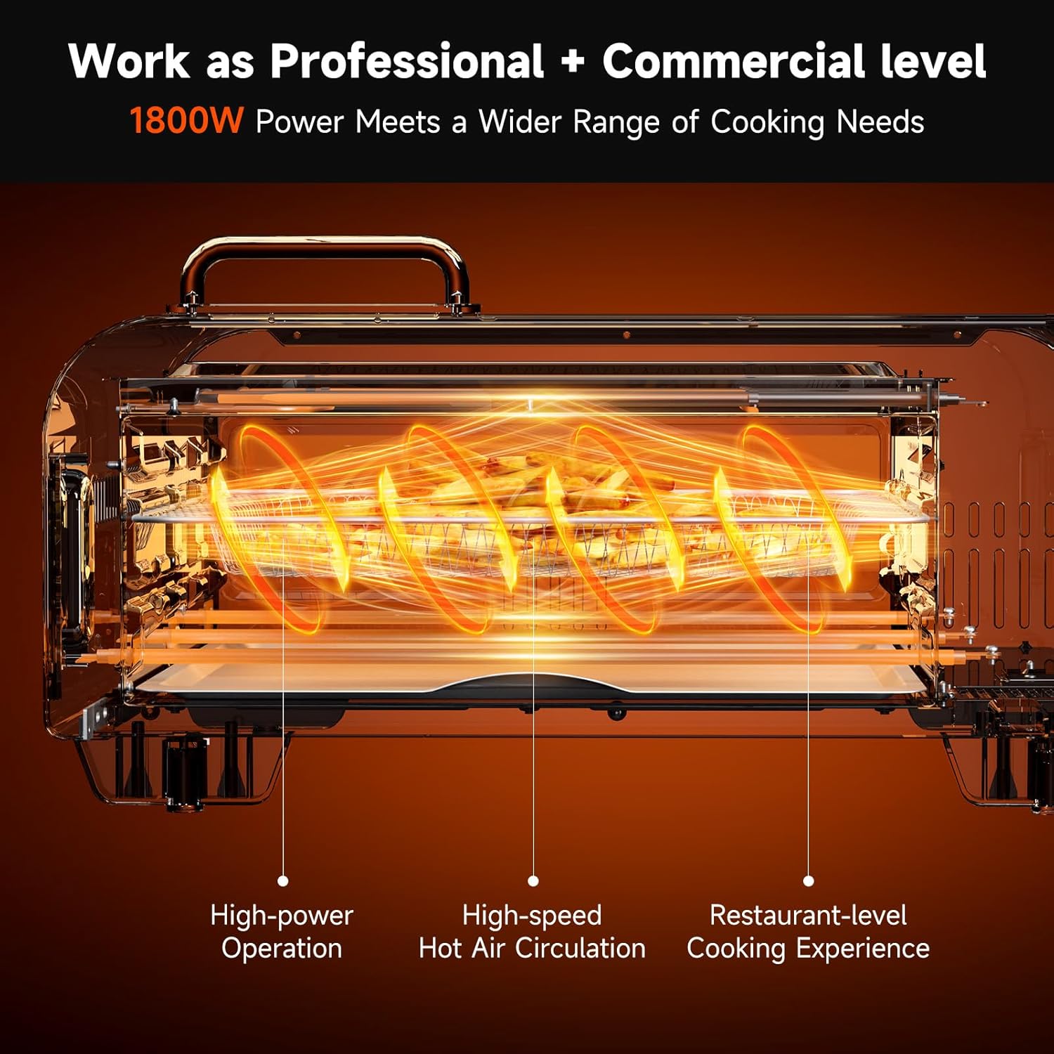 Air Fryer Toaster Oven Combo, 15-IN-1 Digital Stainless Steel Airfryer,18L Pizza Oven for 12' pizza / 9 slices, Flip Away Oven, 7 Accessories, 800°F, 3 Layer Glass Anti-scalding,1800W - Image 8