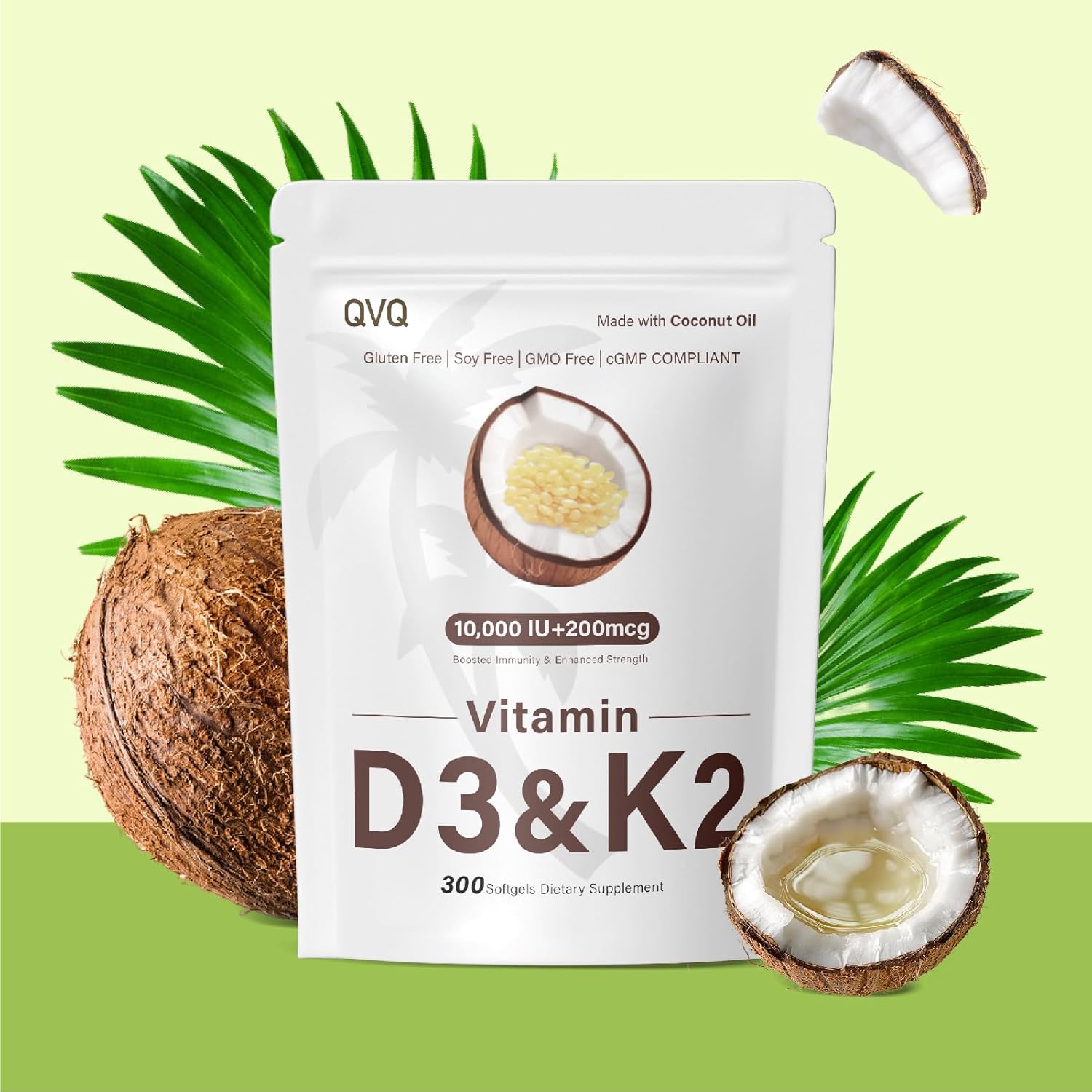 300 Pcs 2 in 1 Vitamin D3 10000 iu Plus K2 (MK-7) 200 mcg Virgin Coconut Oil Softgels with Vitamins D & K Supports Calcium Absorption, Bone, Immune, & Heart Health – Easy to Swallow - Image 4