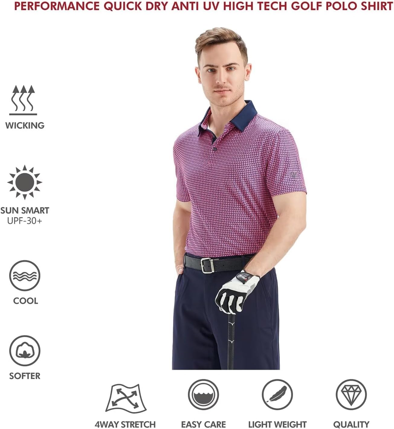 Men's Golf Polo Shirts Short Sleeve Striped Performance Moisture Wicking Dry Fit Golf Shirts for Men - Image 6