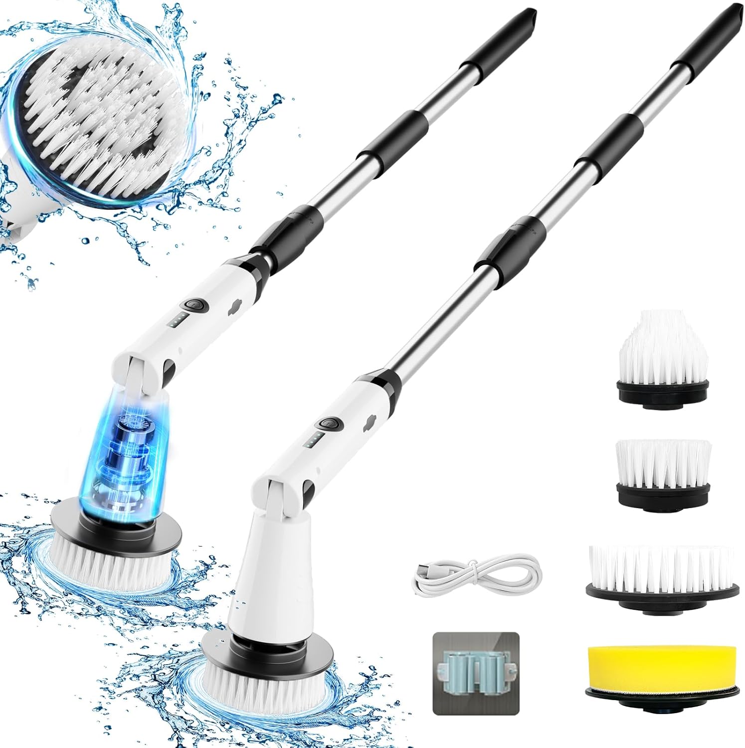 Electric Spin Scrubber, 2024 New Bathroom Cleaner, Power Shower Cleaning Brush with Extendable Handle & 4 Brush Heads, Shower Scrubber for Bathtub Tile Grout Kitchen Window and Floor - Image 2