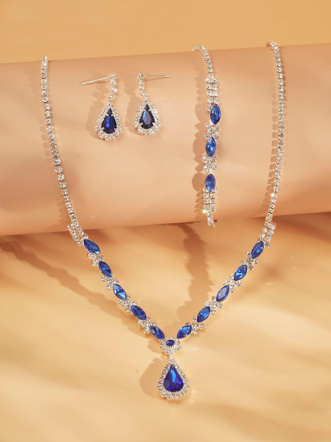Sacina Bridesmaid Jewelry Set, Teardrop Rhinestone Necklace, Bracelet and Earrings Set, Wedding Jewelry, Vintage Necklace, Christmas Jewelry Gift - Image 7