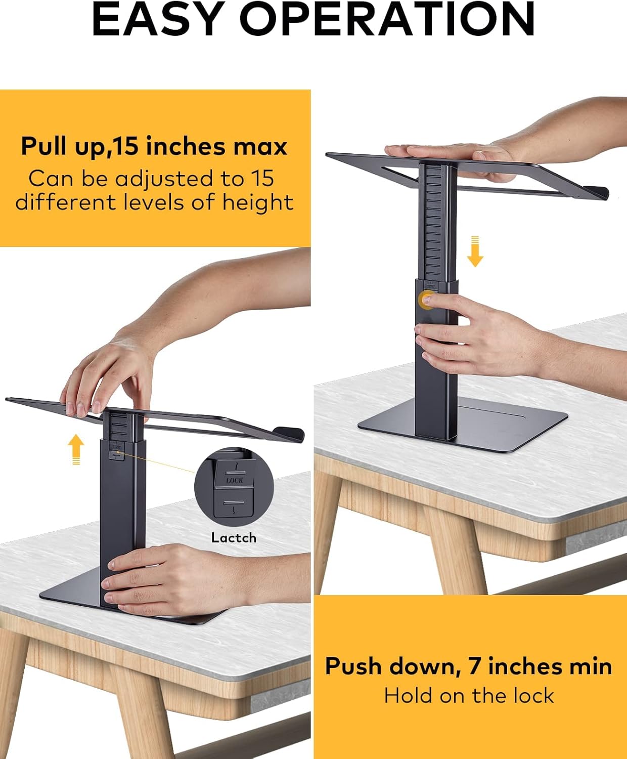 Laptop Stand for Desk, Ergonomic Sitting and Standing Laptop Riser for Notebook MacBook 11-17 Inches,DJ Laptop Stand Adjustable Height from 7-15 Inches Aluminum(Black) - Image 6
