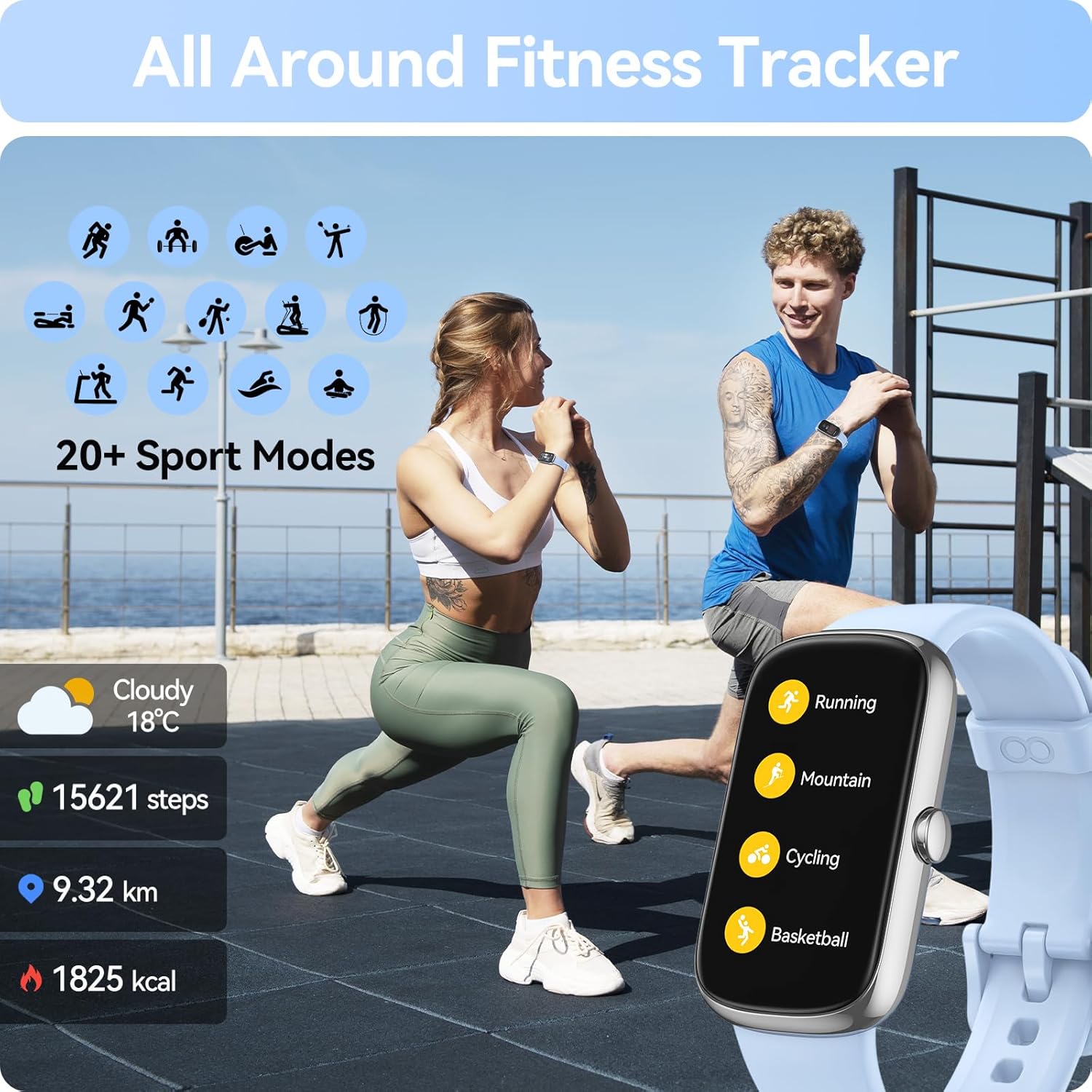 Fitness Tracker Watch with Heart Rate Blood Oxygen Sleep Monitor, IP68 Waterproof Smart Watches, Step Calorie Counter Activity Trackers and Smartwatches for Women Men - Image 3