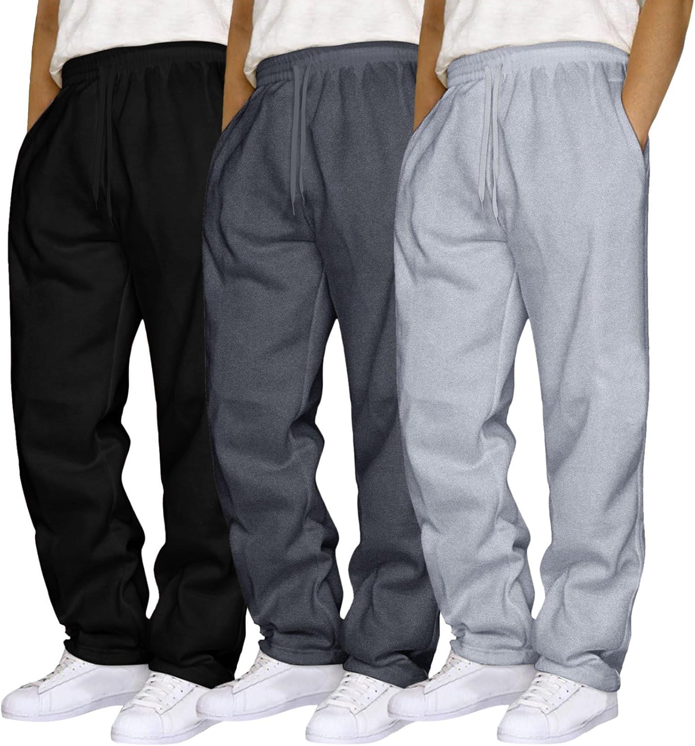 Men's 3 Pack Fleece Sweatpants Athletic Workout Jogger Trousers Baggy Elastic Drawstring Track Pants with Pockets - Image 2