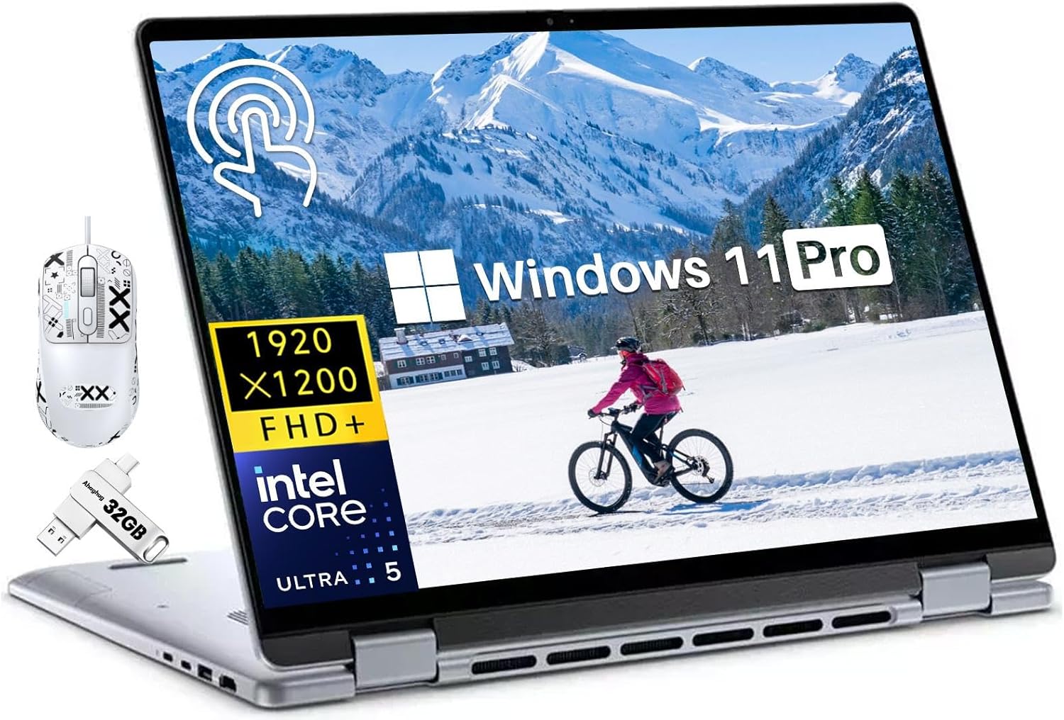 Dell inspiron 16 2 in 1 Laptop, 16" FHD+ Touch Screen Business Laptop, Intel Ultra 5 Processor, 16GB LPDDR5X, 1TB SSD, Backlit Keyboard, Ice Blue, 32GB USB Flash Drive, Windows 11 Pro, Accessories - Image 2