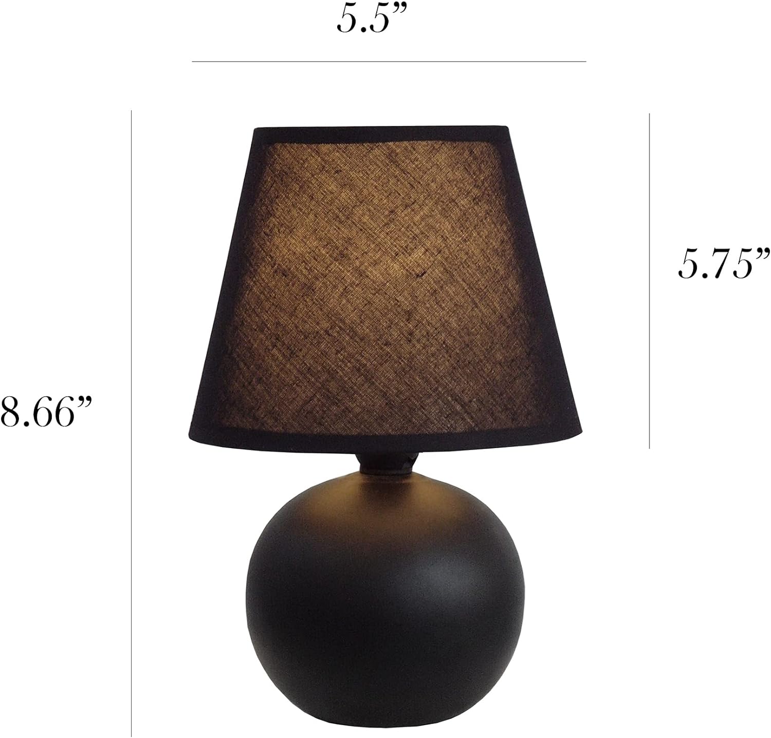 Simple Designs LT2008-BLK-2PK Mini Ceramic Globe Table Lamp 2 Pack Set with Matching Fabric Shade, Black - Image 4