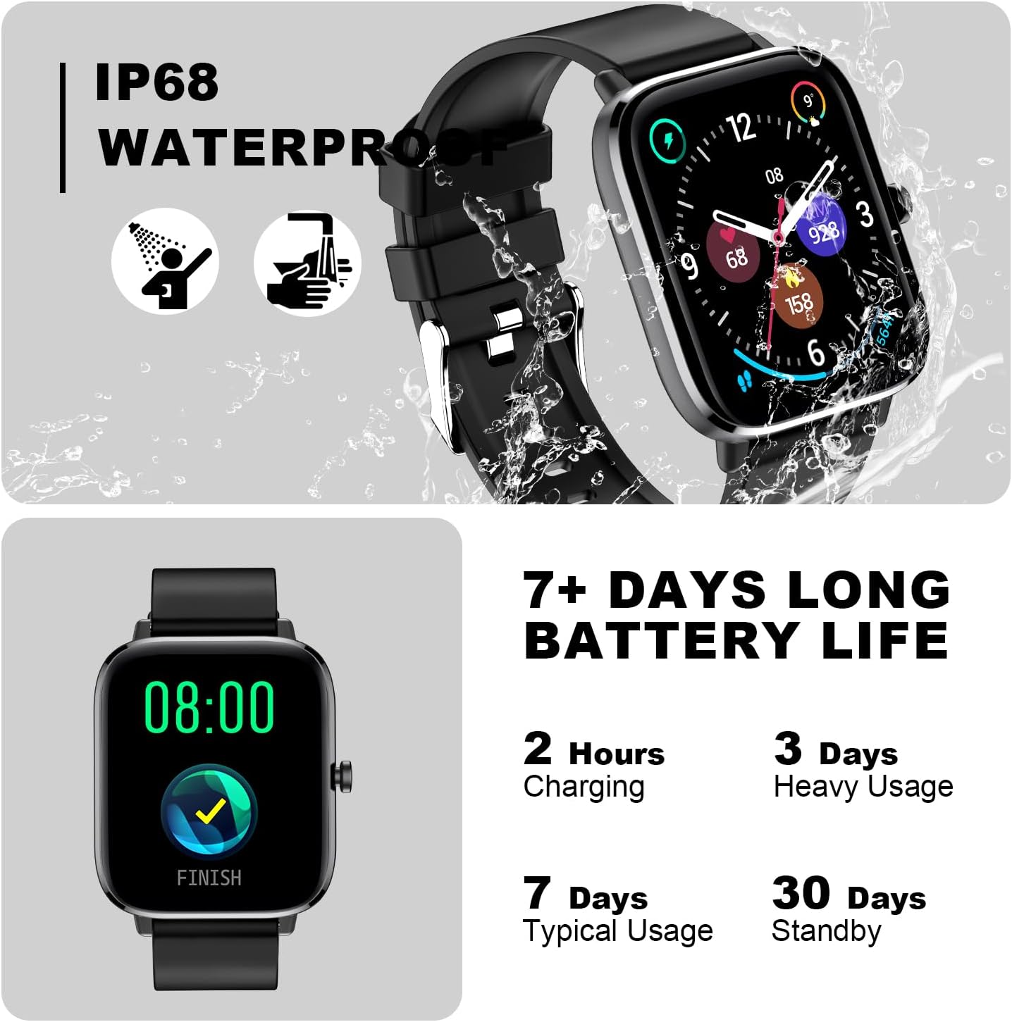 Smart Watch Full Touch Smart Watches for Android iOS Phones Compatible (Answer/Make Call) Smart Fitness Tracker Watch for Women Man Waterproof Smartwatch with Sleep/Heart Rate/sports/Step (Black) - Image 5