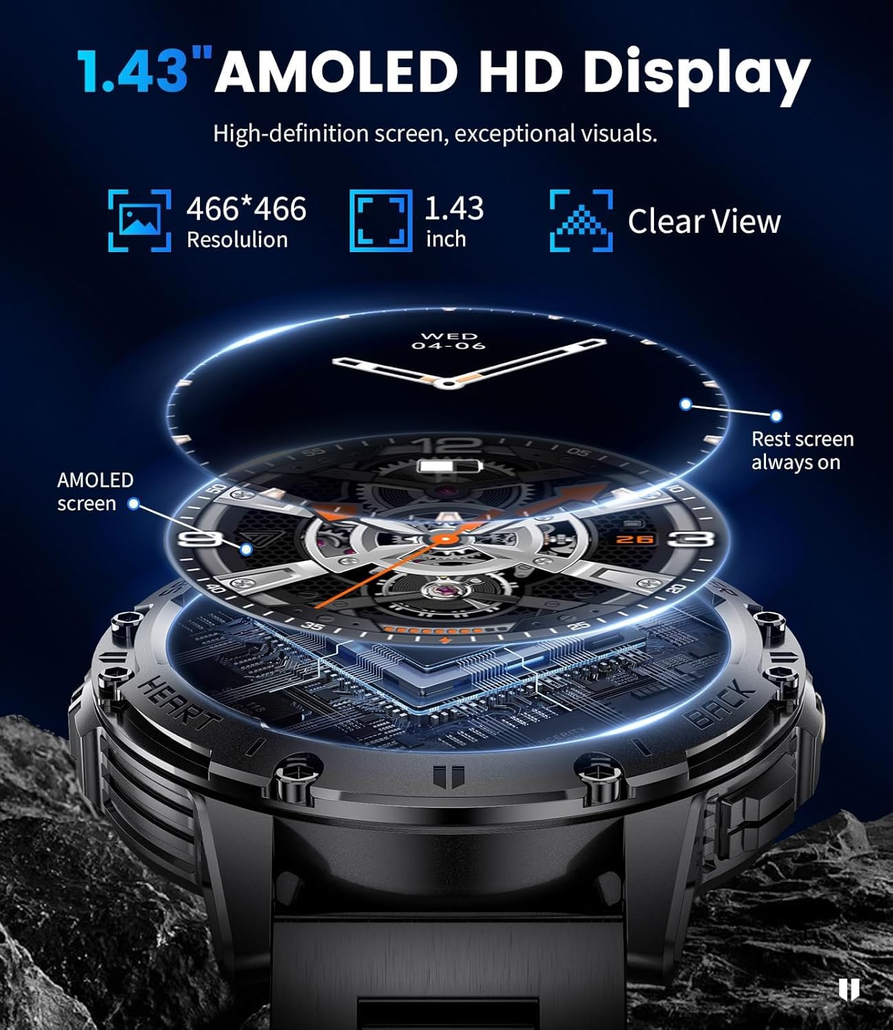 Military Smart Watch for Men (Answer/Make Calls), Rugged Smartwatch with Flashlight/40 Days Battery/Heart Rate/SpO2/Sleep Monitor/120+Sport Modes/IP68 Waterproof,Fitness Tracker for iPhone Android - Image 4