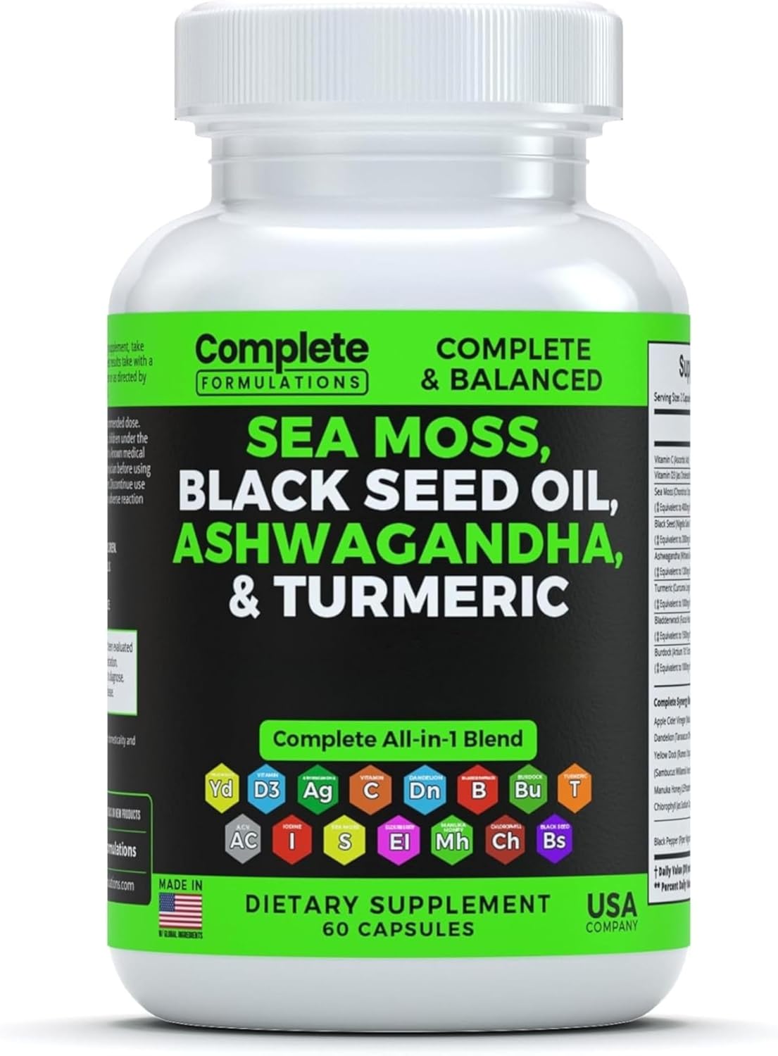 Sea Moss Supplement Blend with Black Seed Oil Ashwagandha Turmeric Bladderwrack, Burdock & Vitamin C & D3 with Elderberry Manuka Dandelion Yellow Dock Iodine - Image 2