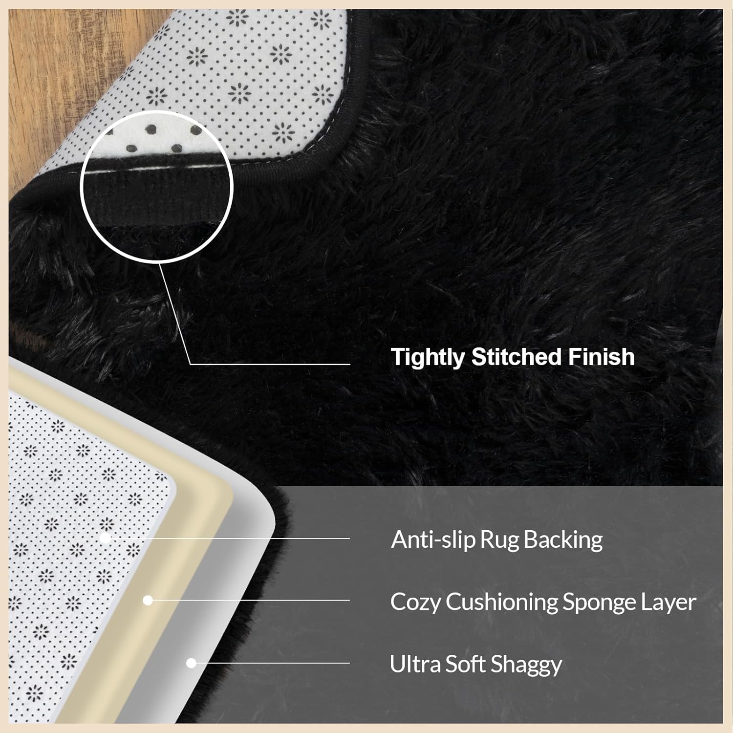 Black Area Rugs 9x12 Living Room, Large Fluffy Rugs for Bedroom, Soft Carpet Shag Kids Room Rug, Non-Slip Fuzzy Rugs Indoor (9ft x 12ft, Black) - Image 3