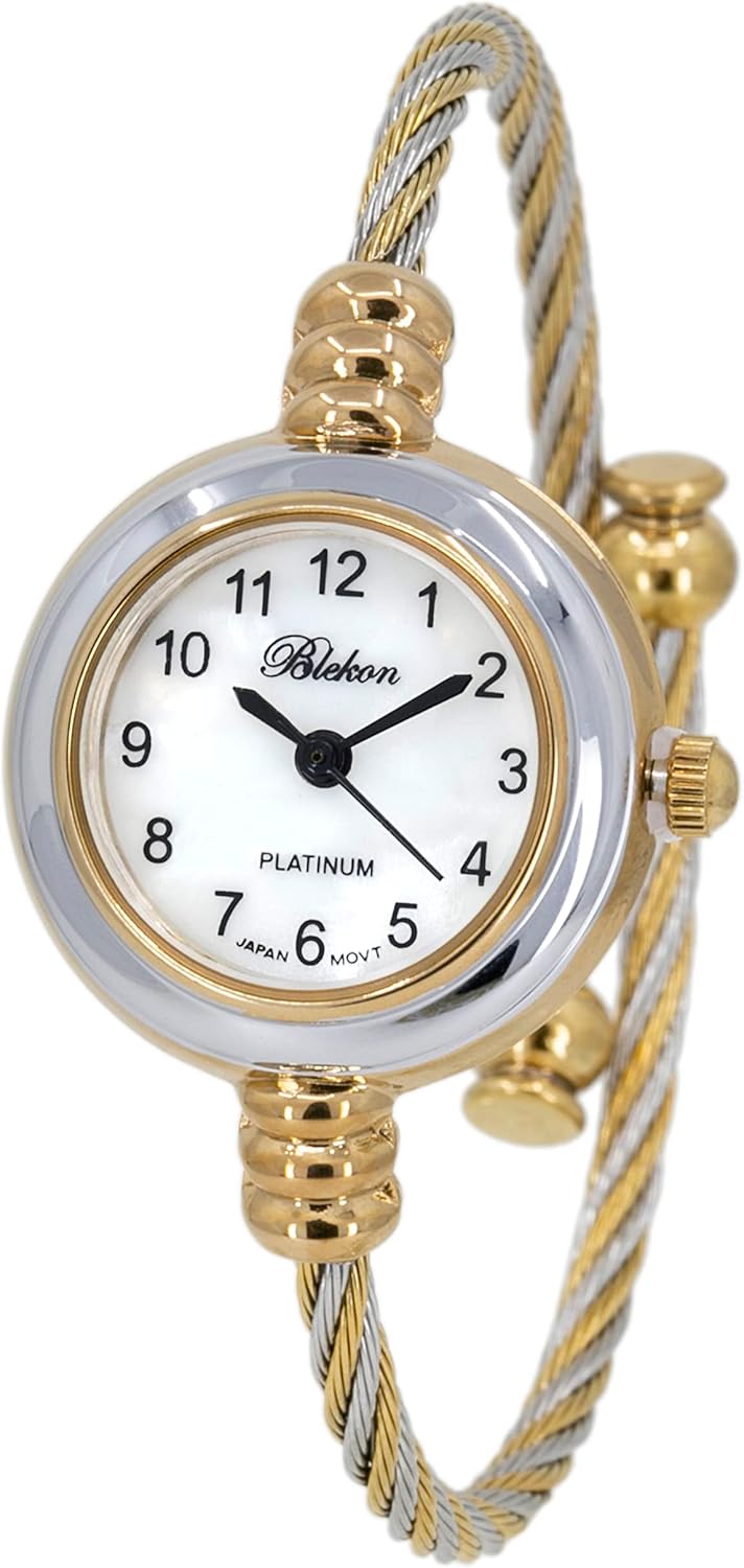 2Tone Gold Silver Cable Band Ladies Bangle Cuff Watch - Image 2