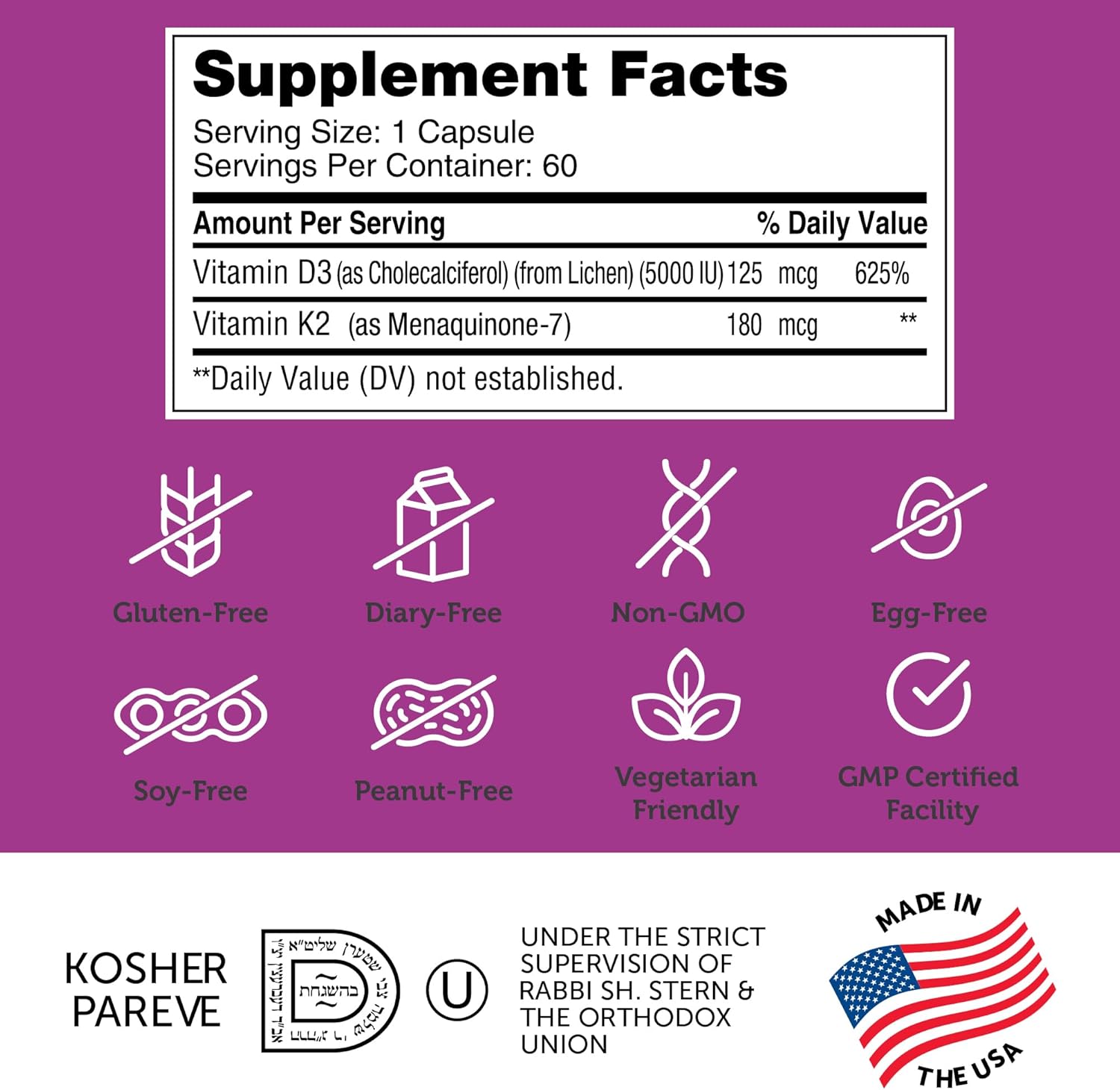 Zahler Vitamin D3 5000 IU K2 - Advanced Vitamin D3 K2 Formula - Bone Density & Calcium Absorption - Kosher Vegetarian MK7 Vitamin K2 D3 Vitamin Supplement - VIT D3 K2, Vitamin D K2 (60 Capsules) - Image 7