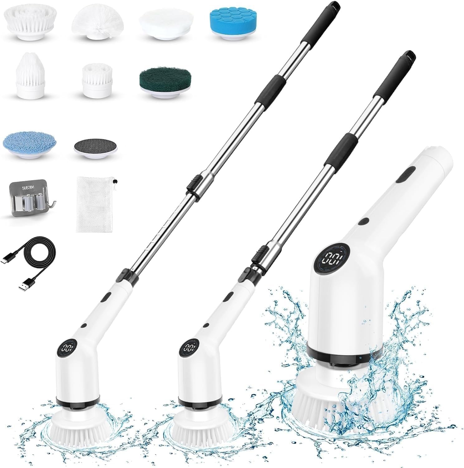 Electric Spin Scrubber, New 9 in 1 Electric Cleaning Brush Up to 450RPM Cleaning, Power Scrubber with 8 Replaceable Brush Heads Extension Arm, Shower Scrubber for Bathroom, Car, Floor - Image 2