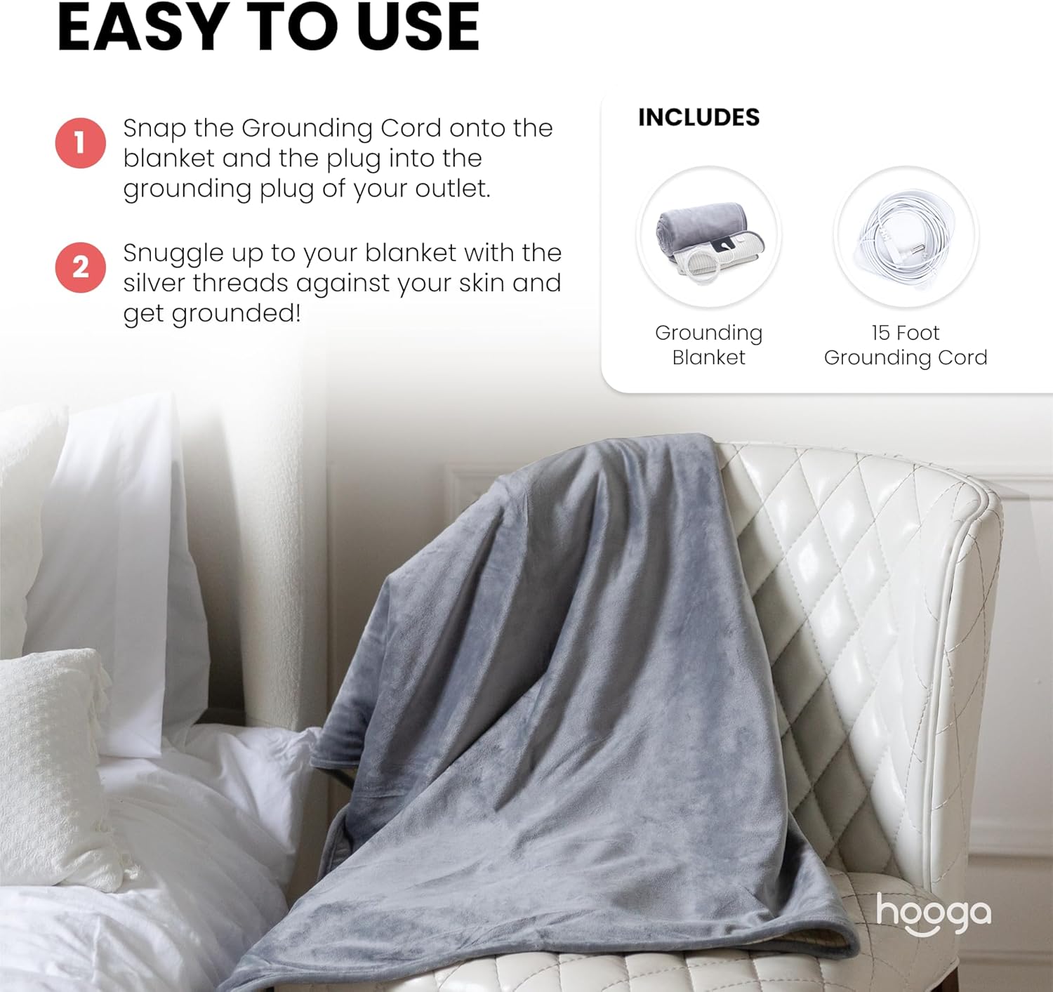 hooga Grounding Blanket for Improved Sleep, Pain Relief, Energy, Inflammation. Grounded Throw, Earth Connected Bedding. Conductive Silver Fiber. Grounding Cord Included. 60x80 Inch, Queen Size. - Image 5
