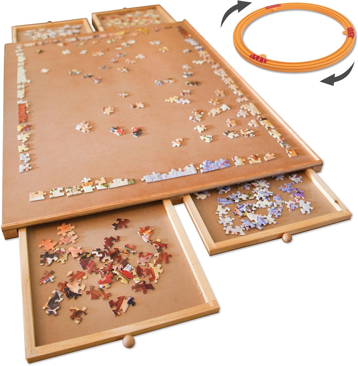 Bits and Pieces Rotating Puzzle Board with Drawers – 1000 Piece Jigsaw Puzzle Table Organizer with Lazy Susan Spinner – The Original Premium Wooden Puzzle Board for Adults, Portable & Durable Design - Image 2