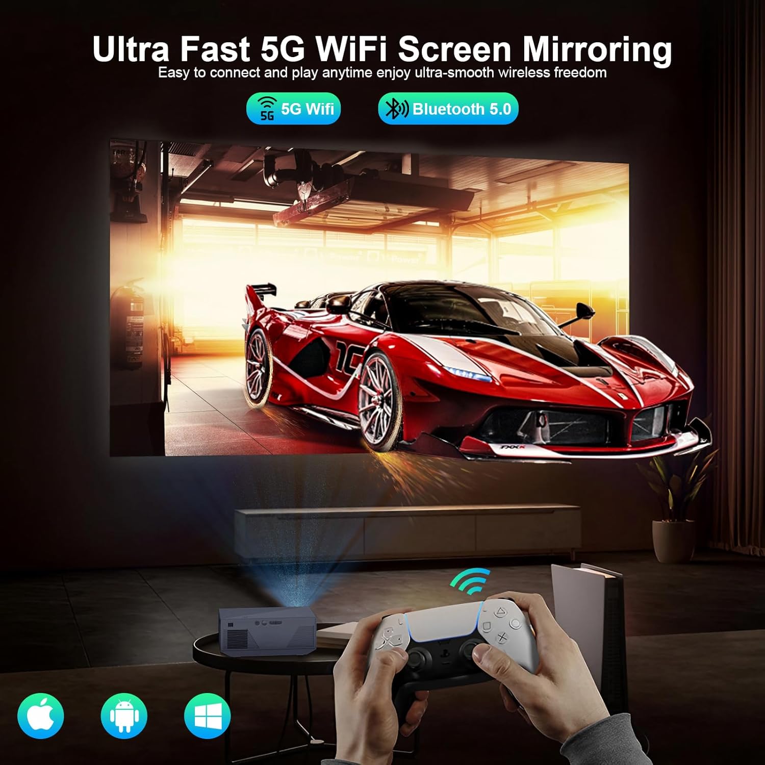 Projector with WiFi and Bluetooth, 16000Lumens Portable Mini Projector,Native Full HD 1080P Outdoor Movie Projector,Smart Projector Compatible with TV Stick/HDMI/USB/Android/iOS/Windows - Image 5