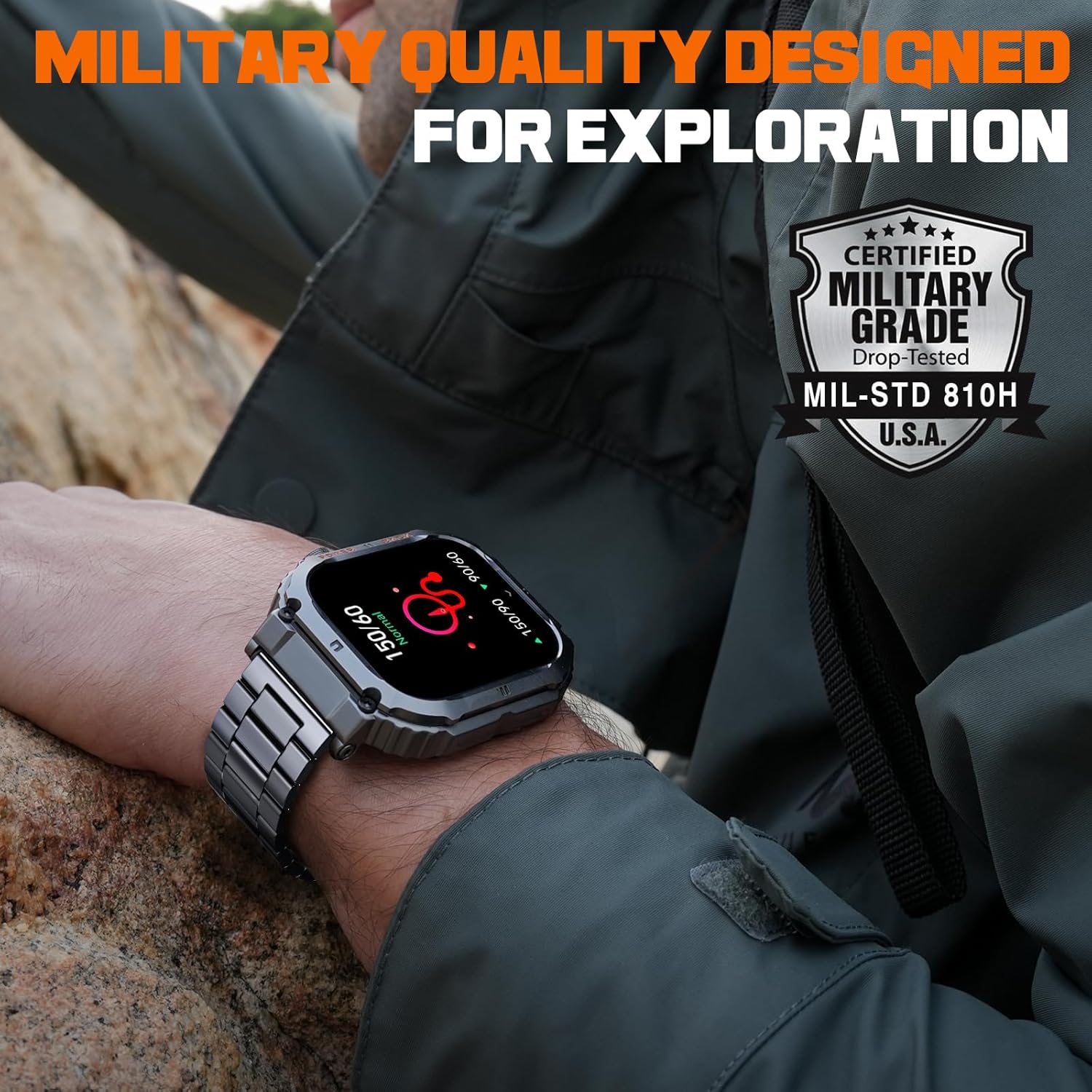 Smart Watch,100M Waterproof Rugged Military Smartwatch with Bluetooth Call(Answer/Dial Calls) 2-inch Utral Large HD Display 70 Days Extra Long Battery Life,100+ Sports Modes Fitness Tracker - Image 3