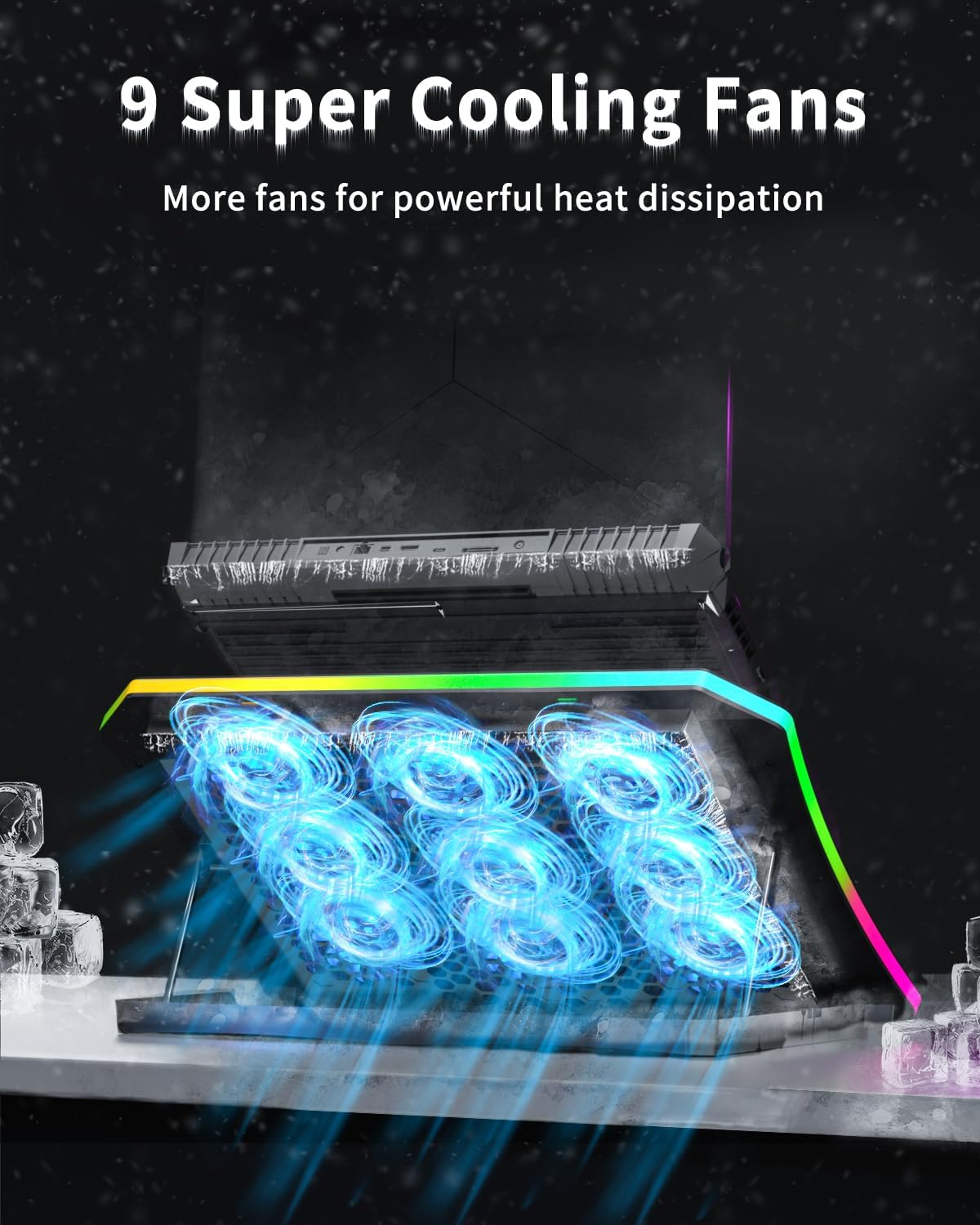 KeiBn 8 Fans Blue & 6 Fans Red Laptop Cooling Pad, Laptop Cooler for 15.6-17.3 Inch Laptops with 7 Height Stands, 2 USB Ports,10 RGB Modes - Image 3