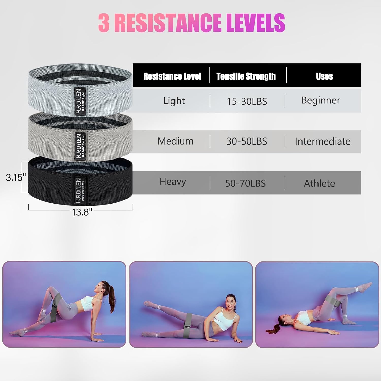 Resistance Bands for Working Out, Exercise Workout Bands for Women & Men, 3 Levels Elastic Stretch Bands for Exercise with Carry Bag for Physical Therapy, Home Fitness, Strength Training, Yoga - Image 6