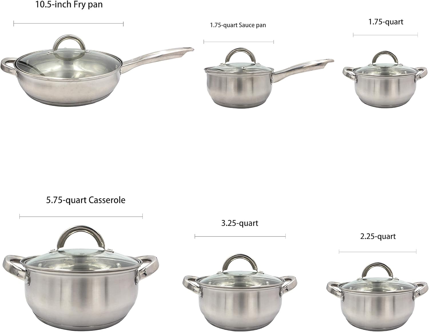 Heim Concept Cookware Set W-001 12-Piece Stainless Steel Pots and Pans Set, Kitchen Cooking Set with Glass Lid - Image 8