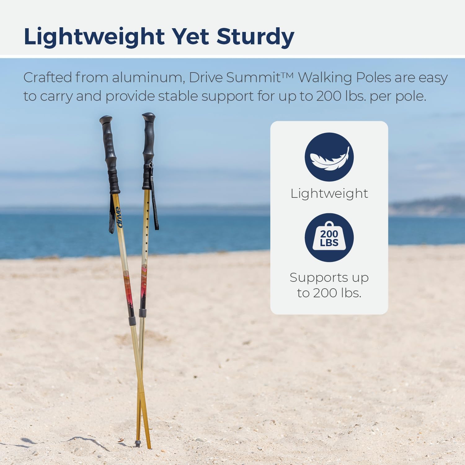 Drive Medical Summit Walking Poles, Adjustable Nordic Walking Poles for Women, Men, Seniors, Trekking Poles, Walking Stick Set with Ergonomic Handles and Two Types of Tips, Mountain Print - Image 9