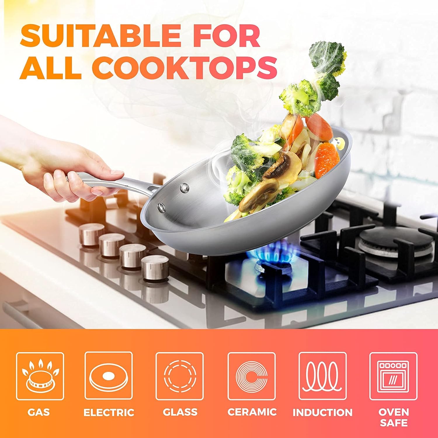 Mueller Pots and Pans Set 17-Piece, Ultra-Clad Pro Stainless Steel Cookware Set, Ergonomic EverCool Handle, Induction Cookware, Includes Saucepans, Skillets, Dutch Oven, Stockpot, Steamer For Cooking - Image 5