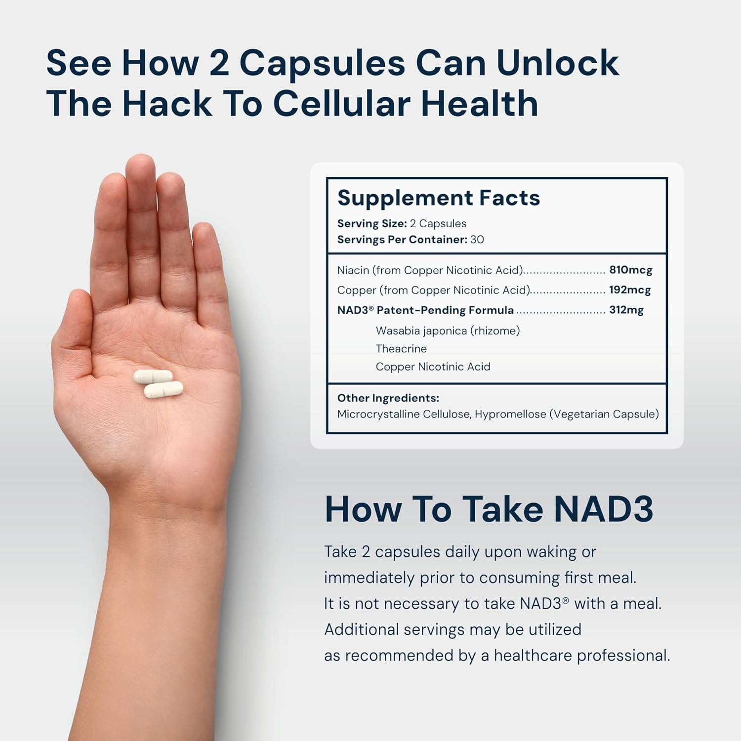 HPN NAD+ Booster (NAD3), Anti Aging Cell Booster, NRF2 Activator, Nicotinamide Riboside Alternative, NAD Supplement Natural Energy, Longevity, and Cellular Health, 312 Mg per Serving (1 Month Supply) - Image 3