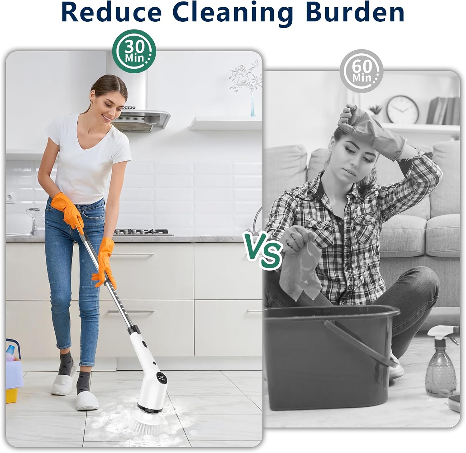 Electric Spin Scrubber, New 9 in 1 Electric Cleaning Brush Up to 450RPM Cleaning, Power Scrubber with 8 Replaceable Brush Heads Extension Arm, Shower Scrubber for Bathroom, Car, Floor - Image 5