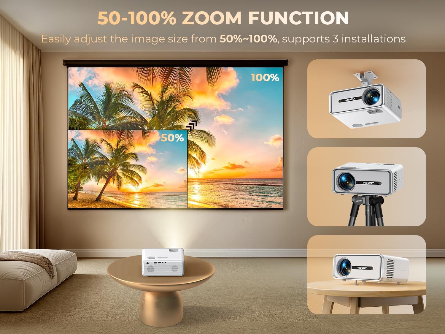 Mini Projector with WiFi and Bluetooth, 450ANSI 1080P FHD Home Movie Projector, Portable Outdoor Projector with 250" Display+Zoom, Compatible w/Phone/Laptop/TV Stick-Indoor&Outdoor - Image 7