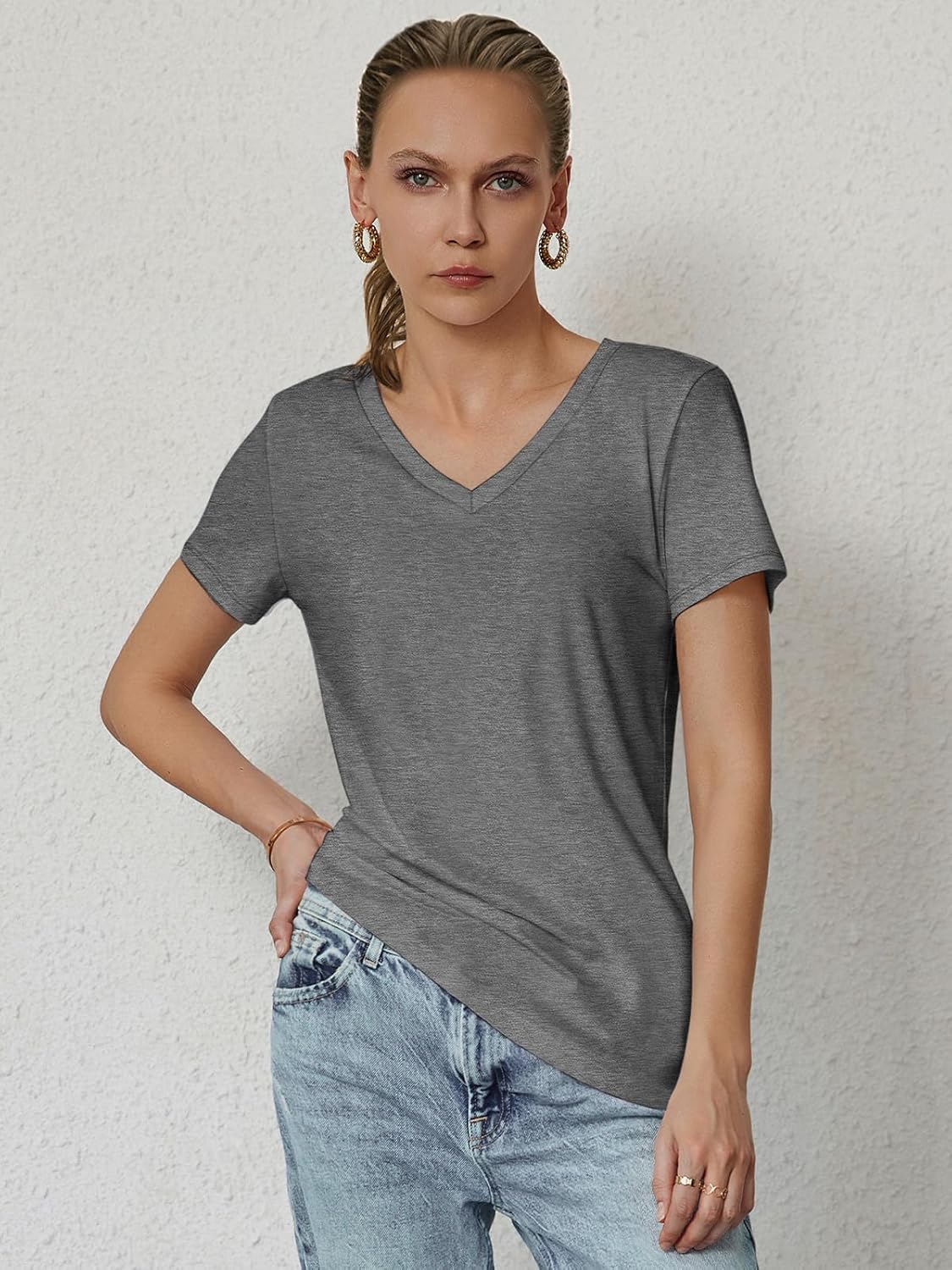 ATHMILE Womens Tops Shirts for Women Short Sleeve V Neck Tee Summer Fashion Trendy Soft Casual Spring Clothes Outfits Beach - Image 5