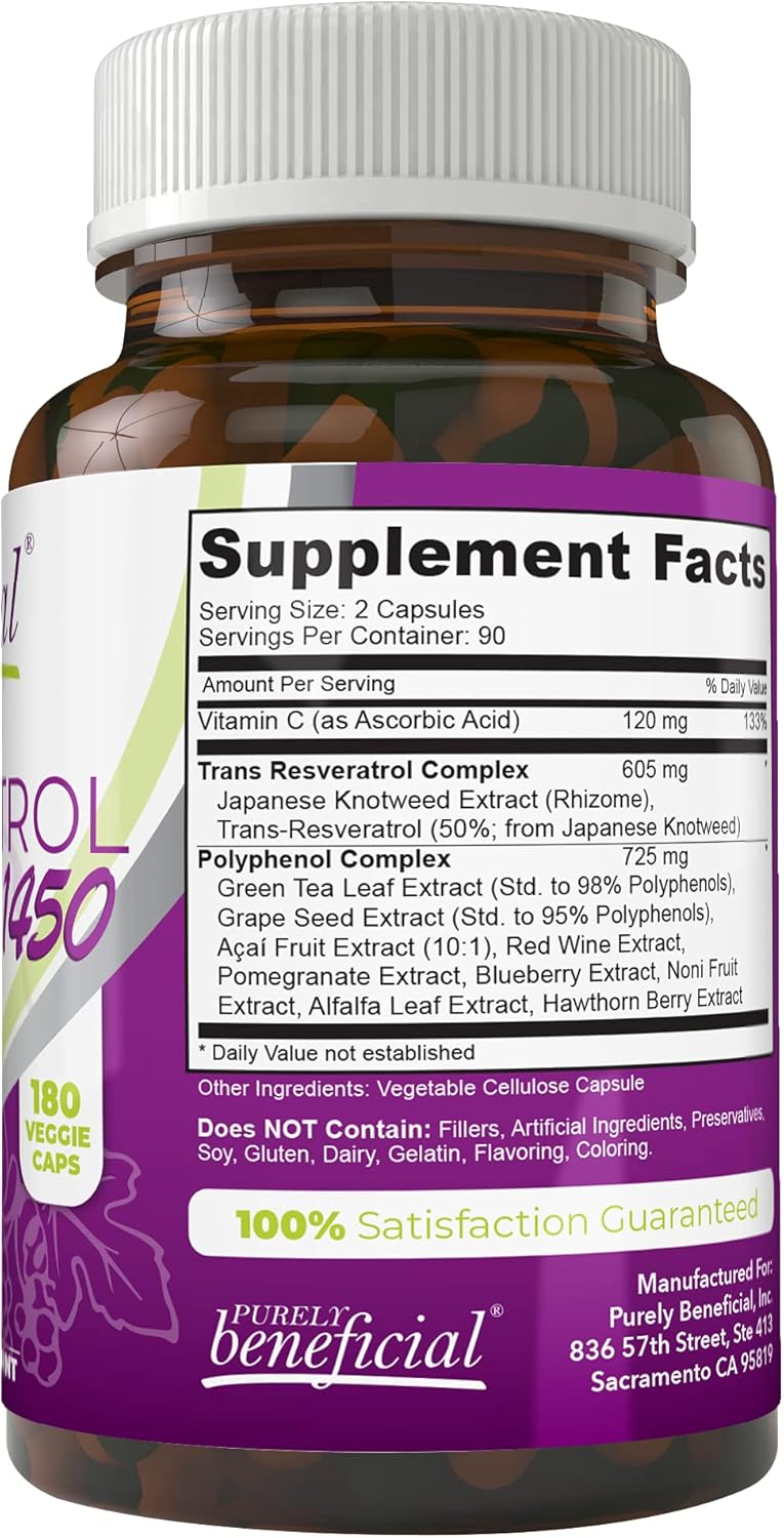 PURELY beneficial RESVERATROL1450-90day Supply, 1450mg per Serving of Potent Antioxidants & Trans-Resveratrol, Promotes Anti-Aging, Cardiovascular Support, Maximum Benefits (1bottle) - Image 3