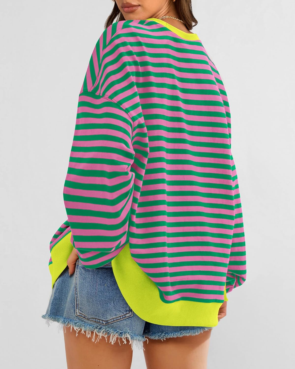 BTFBM Womens Striped Pullover Tops Fall Clothes 2025 Long Sleeve Shirts Trendy Soft Crew Neck Loose Y2K Sweatshirts - Image 3