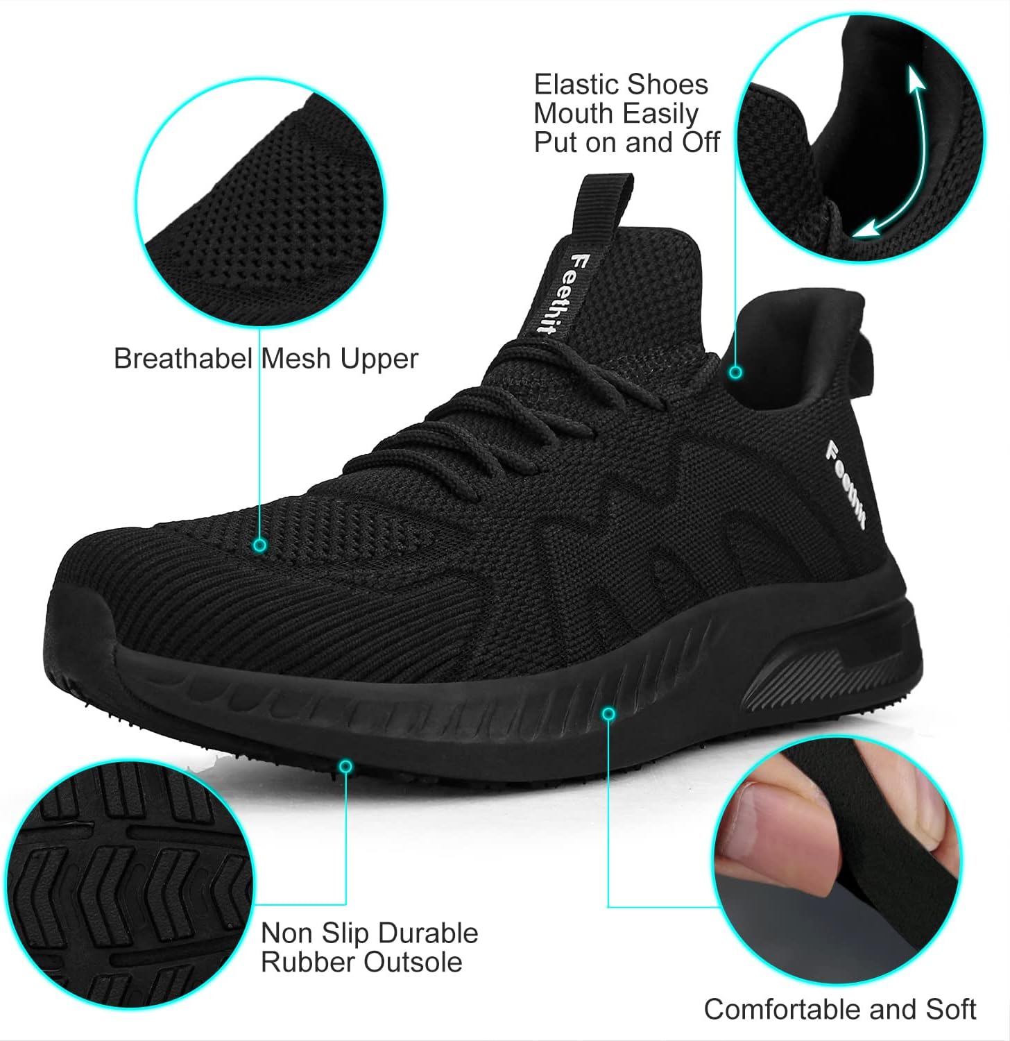Feethit Mens Non Slip Walking Sneakers Lightweight Breathable Slip on Running Shoes Athletic Gym Tennis Shoes for Men - Image 3