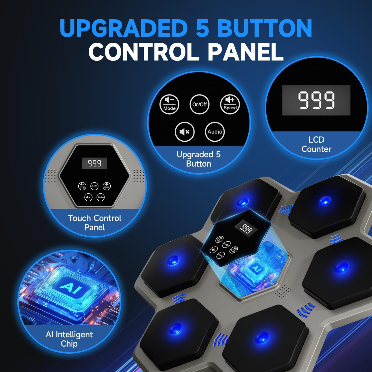 Music Boxing Machine with Gloves for Adults & Kids,5 Button LCD Touch Control with One Button Mute & Rhythm Recognition,17.3'' Large Size Wall Mounted Boxing Target for Home Gym,HIFI Bluetooth Speaker - Image 3