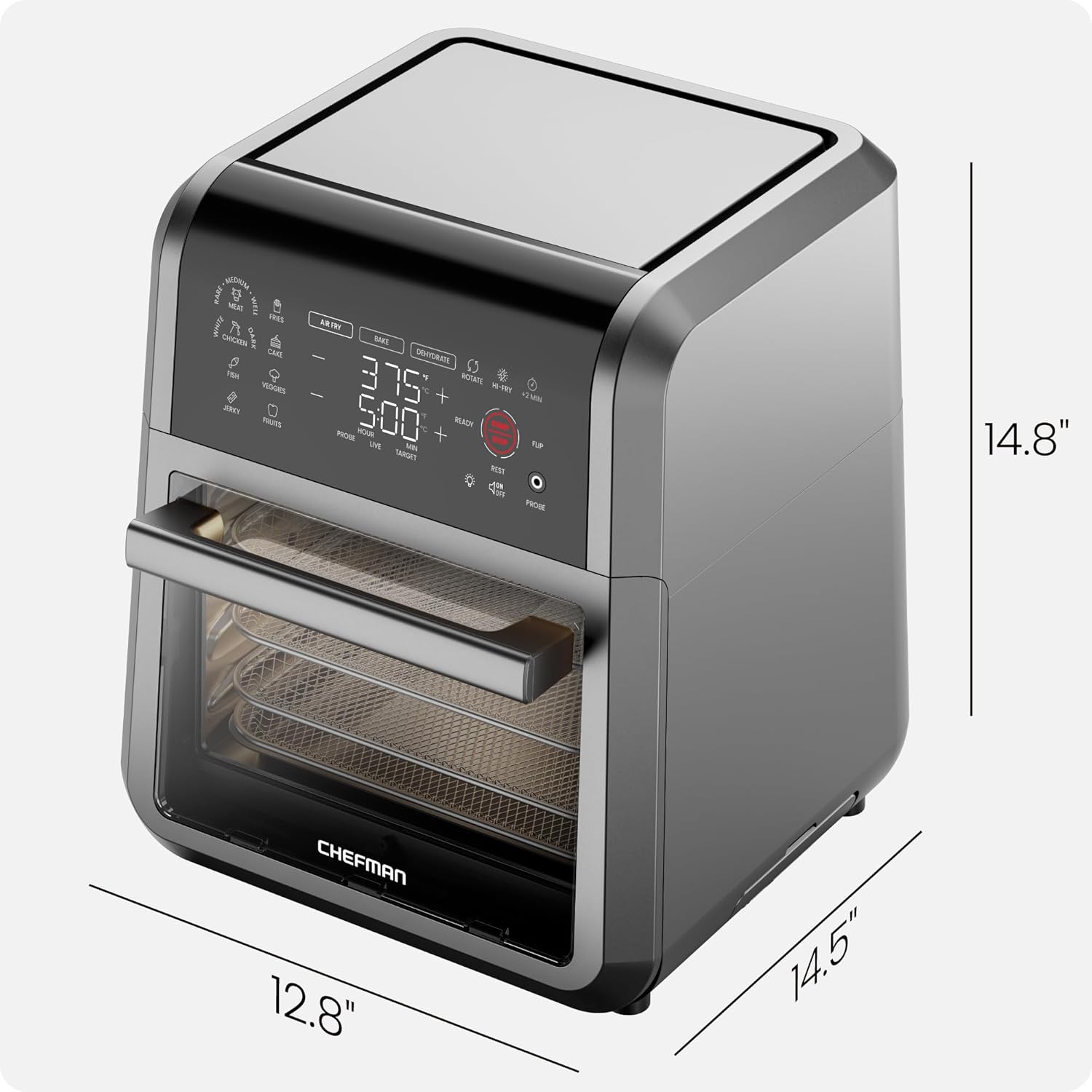 CHEFMAN ExacTemp™ 12 Quart 5-in-1 Air Fryer with Integrated Smart Cooking Thermometer, 28 Touchscreen Presets, Rotisserie, Dehydrator, Bake, XL Convection Oven with Auto Shutoff, Black - Image 10