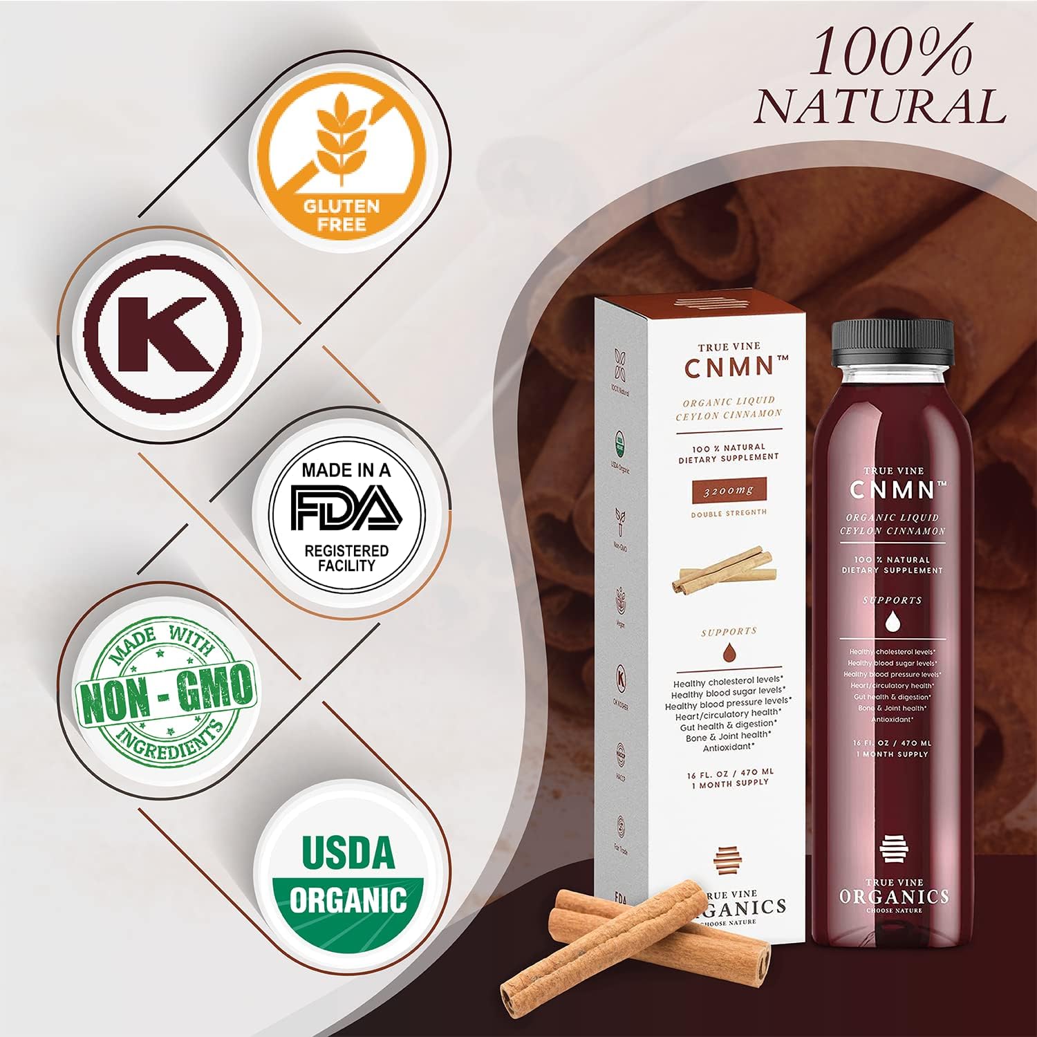 True Vine 3200mg Liquid Ceylon Cinnamon Supplement (Made in USA) for Healthy Heart, Blood Pressure, Sugar, Cholesterol, Gut & Joints — 100% Organic Ceylon Cinnamon to Fight Free Radicals (16 fl oz) - Image 6