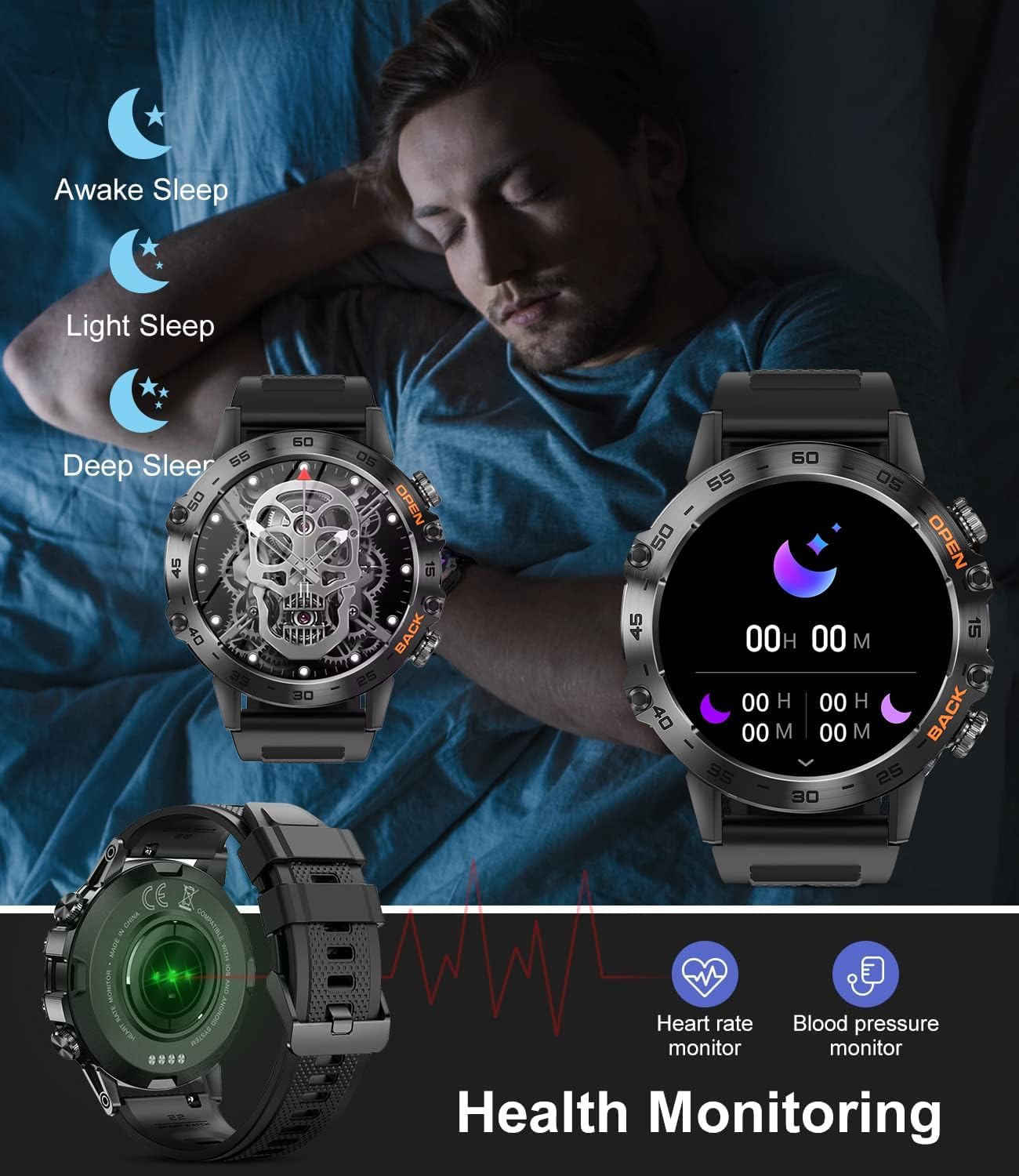 Mens Military Smartwatch Bluetooth Answer/Make Call for Android iOS Phone Long BTRY 1.39" Outdoor Sports Activity Fitness Tracker Orange Silicone Strap Music Smartwatches Health Monitor (Orange) - Image 8