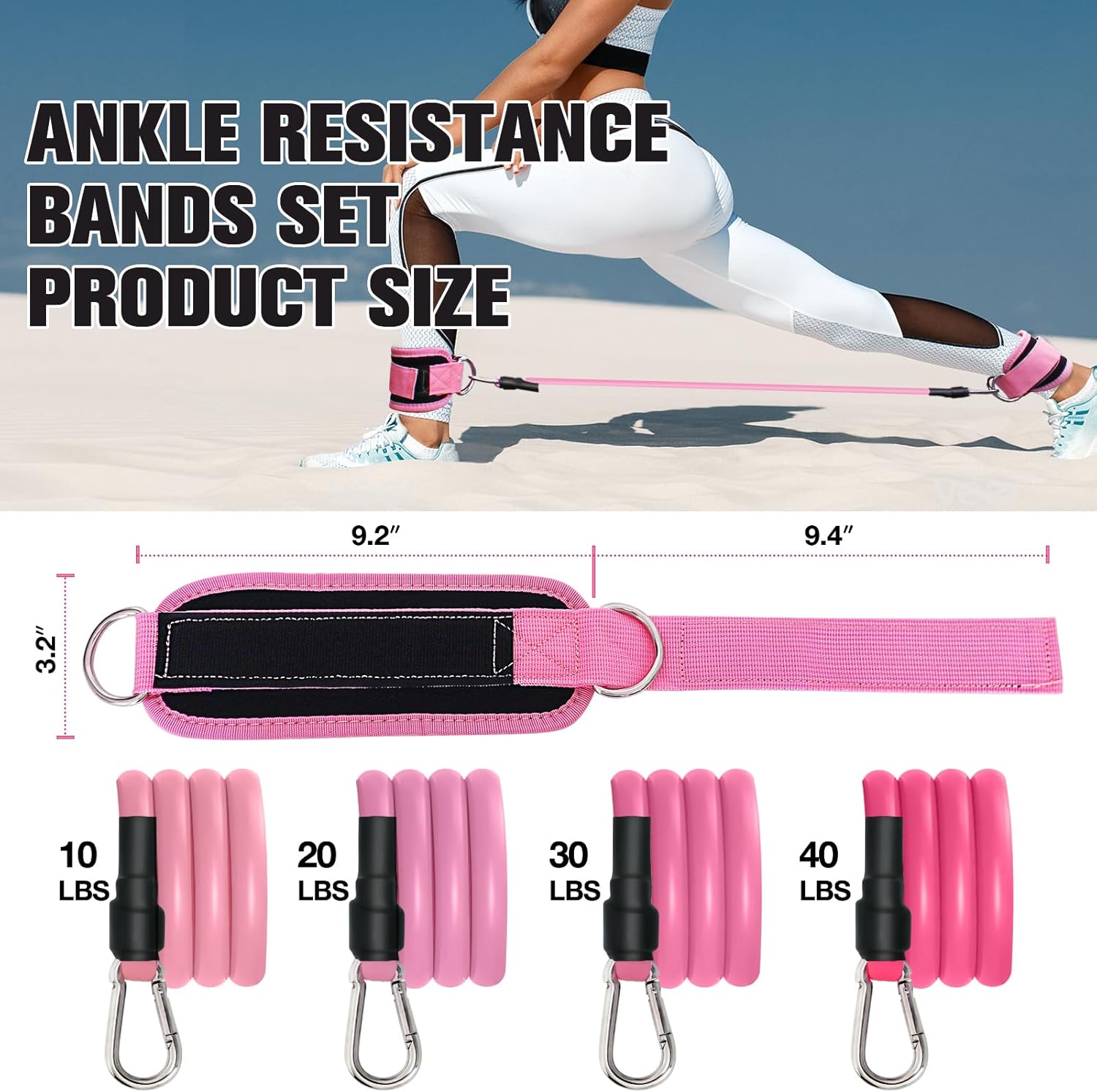 Ankle Resistance Bands with Cuffs,Exercise Bands for Working Out,Ankle Strap with 4PCS Resistance Band for Butt Lift Women,at Home Workout Equipment for Kickbacks Hip Fitness Training - Image 7