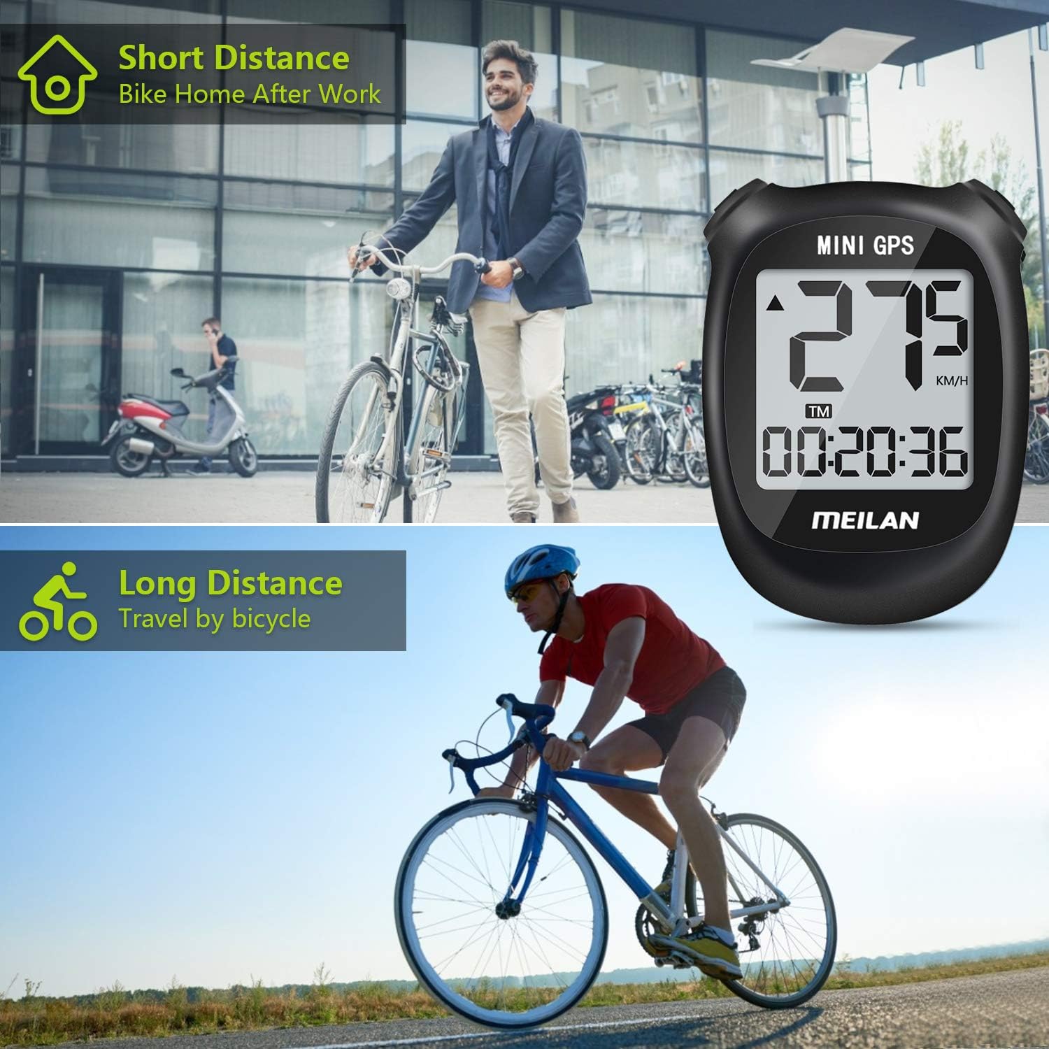 MEILAN M3 Mini GPS Bike Computer, Wireless Bike Odometer and Speedometer Bicycle Computer Waterproof Cycling Computer with LCD Backlight Display for Men Women Teens Bikers Outdoor Cycling - Image 6