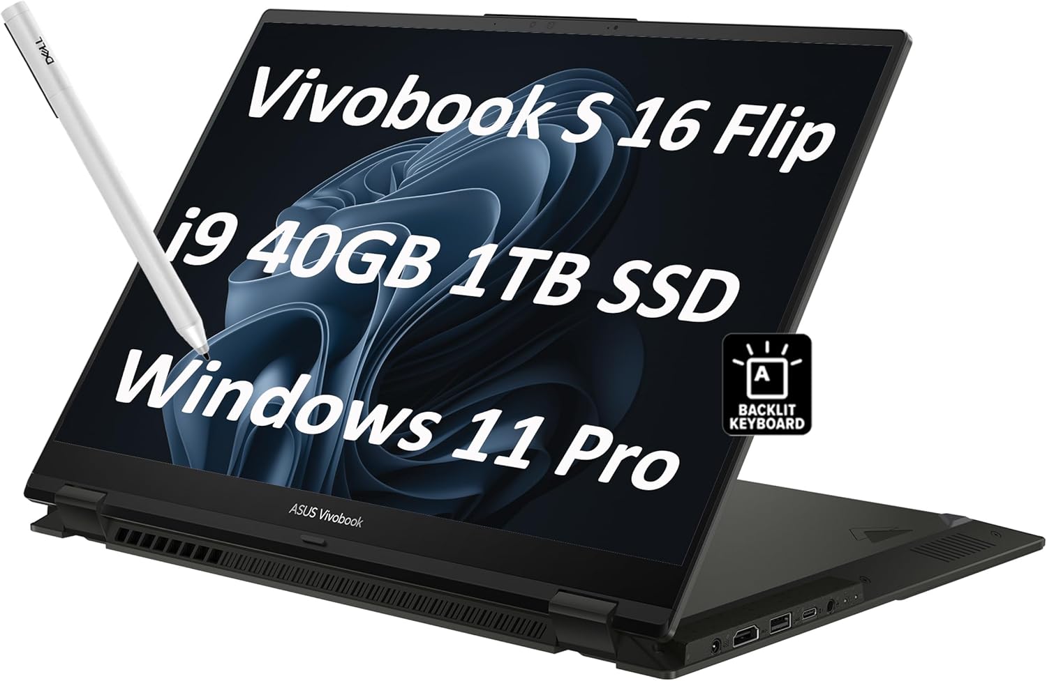 ASUS Vivobook S 16 Flip 2-in-1 Laptop (16" FHD+ Touchscreen, Intel 14-Core i9-13900H, 40GB RAM, 1TB SSD, IST Stylus) for Creator, Photographer, Designer, Backlit KB, Win 11 Pro w/AI Copilot, Black - Image 2