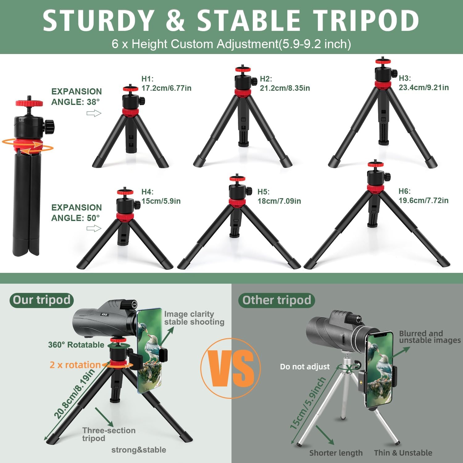 12x56 High Power Monocular Telescope with Smartphone Adapter Tripod Bag, Lightweight Monoculars for Adults with BAK4 Prism & FMC Lens, Suitable for Bird Watching Camping - Pale Grey - Image 4