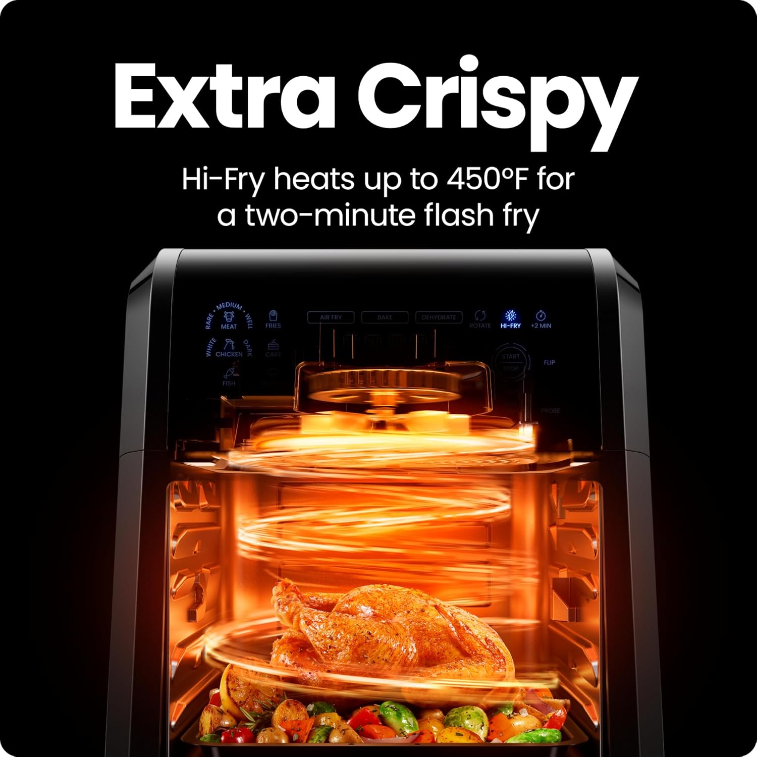 CHEFMAN ExacTemp™ 12 Quart 5-in-1 Air Fryer with Integrated Smart Cooking Thermometer, 28 Touchscreen Presets, Rotisserie, Dehydrator, Bake, XL Convection Oven with Auto Shutoff, Black - Image 8