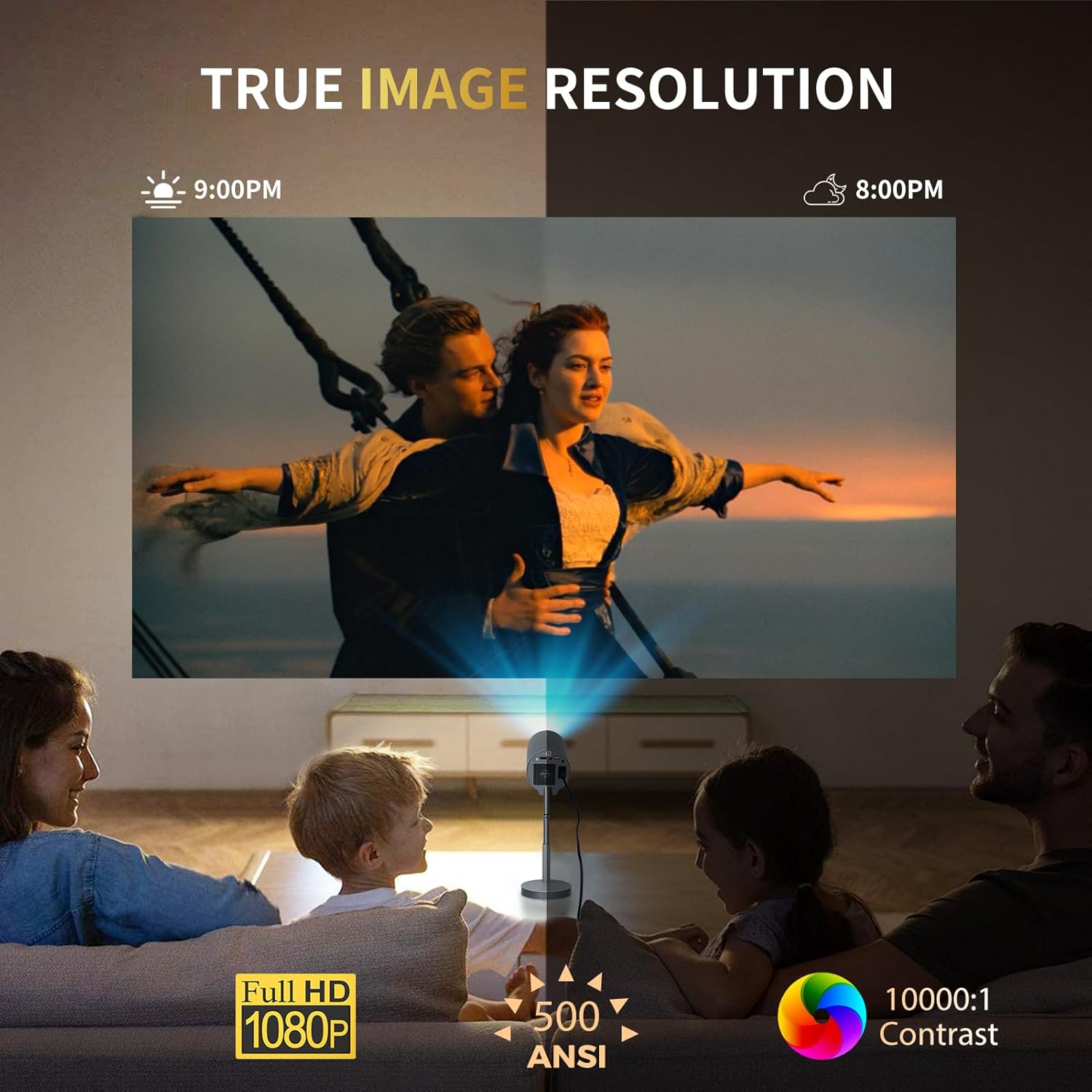 【Built in Apps&15" Foldable Stand】Portable Mini Projector with WiFi and Bluetooth, 1080P 500 ANSI Smart Projector 4K with Electric Focus & 5W Speaker, Home theater Projector with 200'' Display+zoom - Image 3