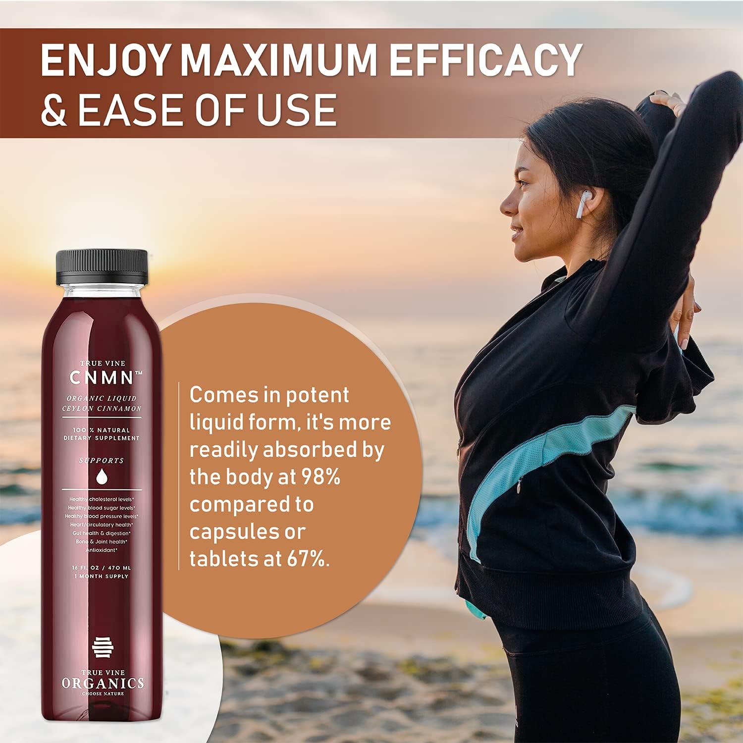 True Vine 3200mg Liquid Ceylon Cinnamon Supplement (Made in USA) for Healthy Heart, Blood Pressure, Sugar, Cholesterol, Gut & Joints — 100% Organic Ceylon Cinnamon to Fight Free Radicals (16 fl oz) - Image 3