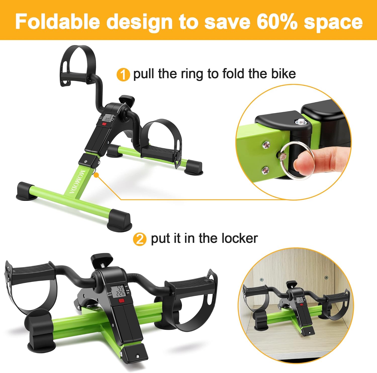 Pedal Exerciser Desk Exercise Bike Leg and Arm Bike with LCD Monitor Foldable (black/green) - Image 5